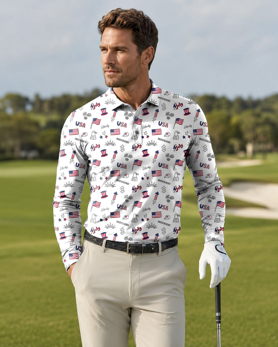 Men's American flag Golf Long-sleeved Polo