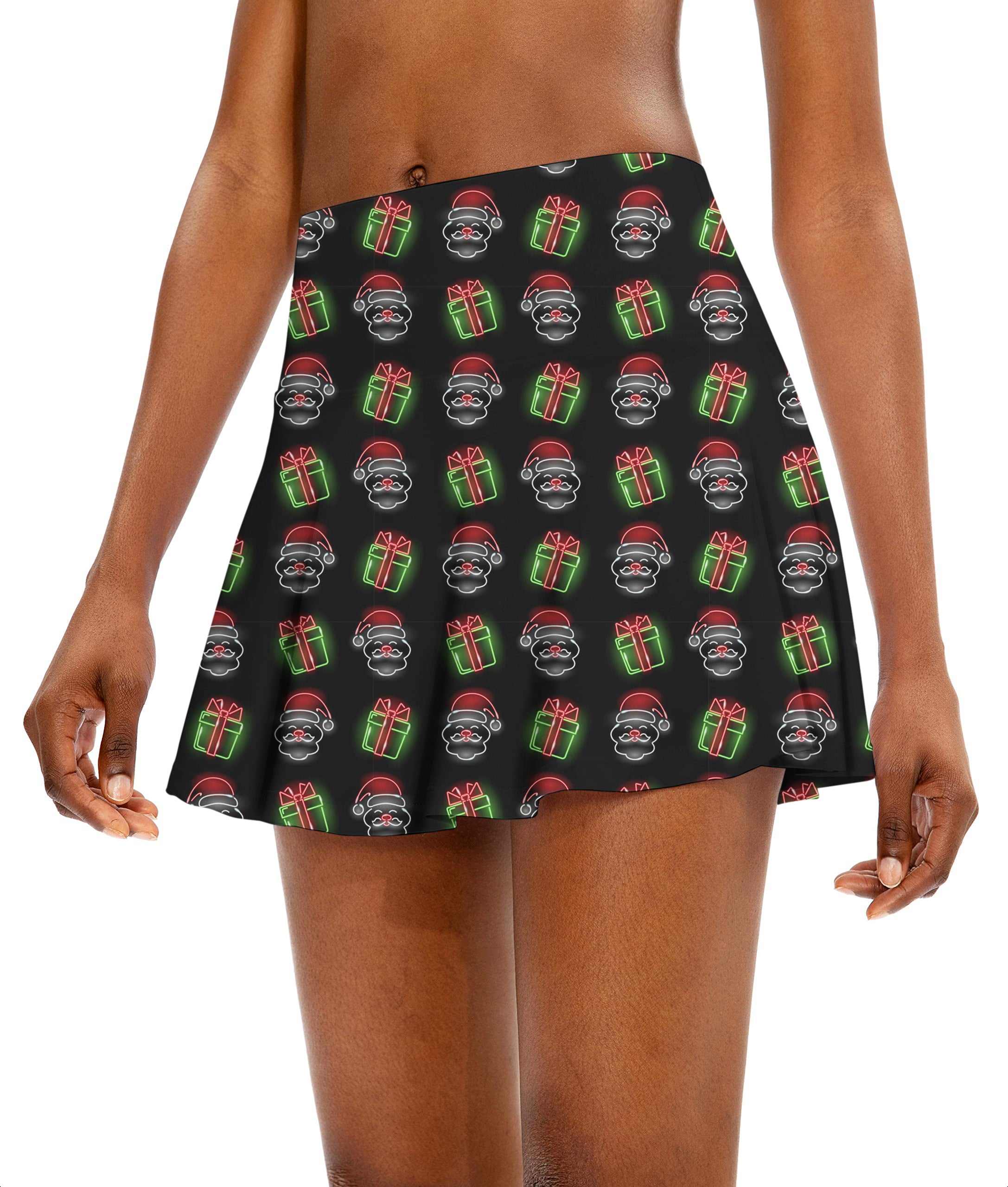 Neon Santa's Gifts Women's Athletic Golf Skorts Flared Skirts