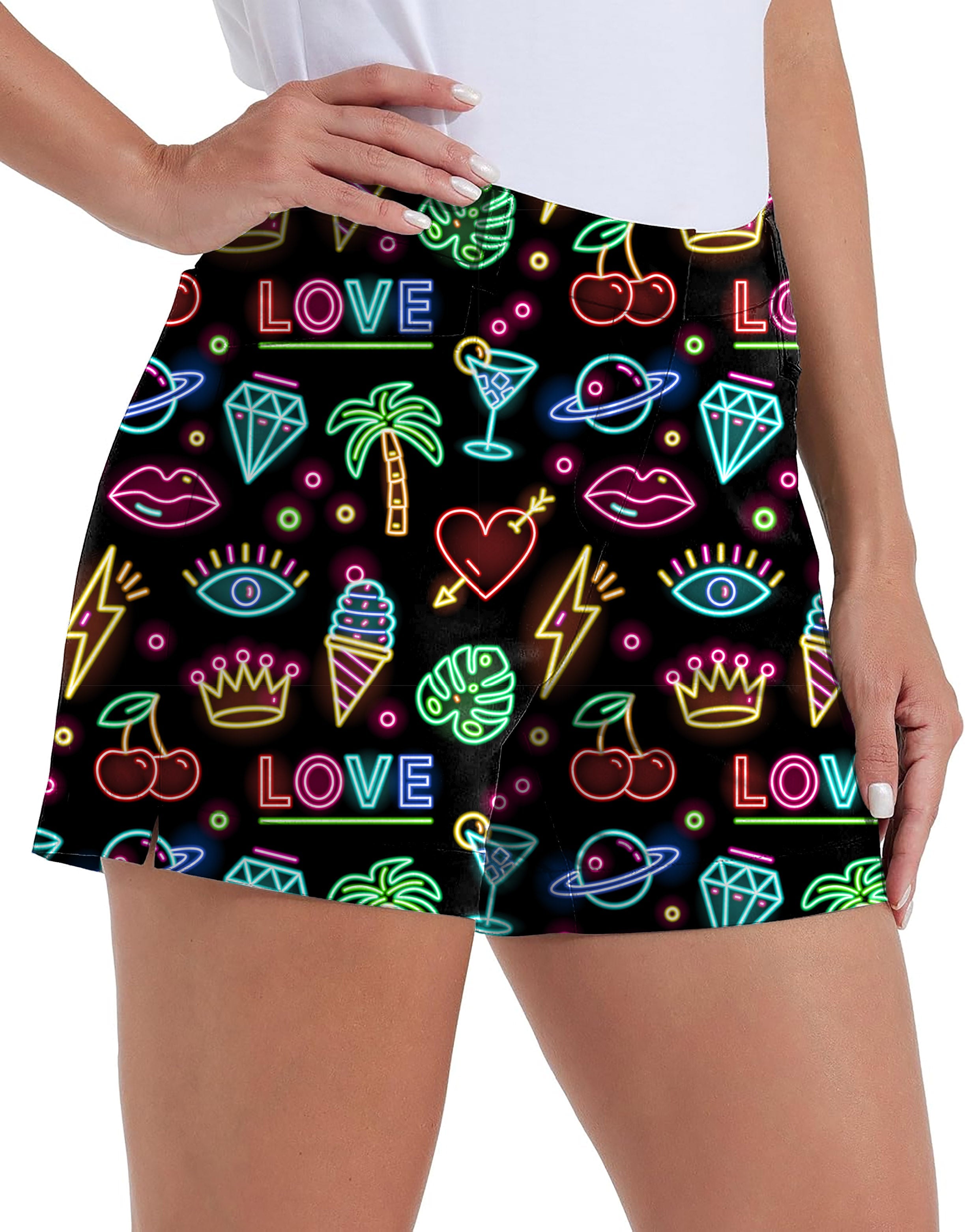 Neon Summer Own Logo women's quick-dry golf shorts with colorful neon print and pockets