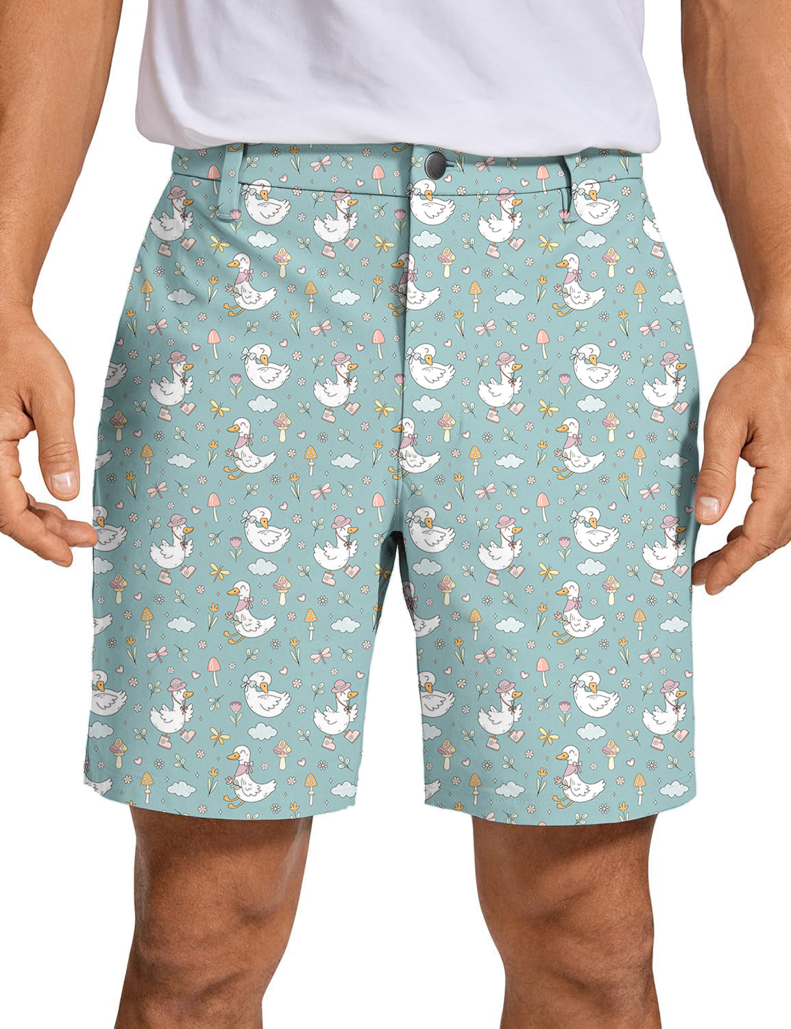 Men's Cute Duck Floral Golf Shorts
