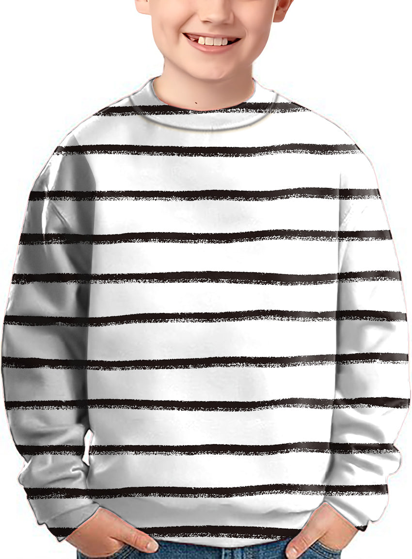 Black and white crayon-style stripes Crewneck Pullover Kids Ugly Sweater