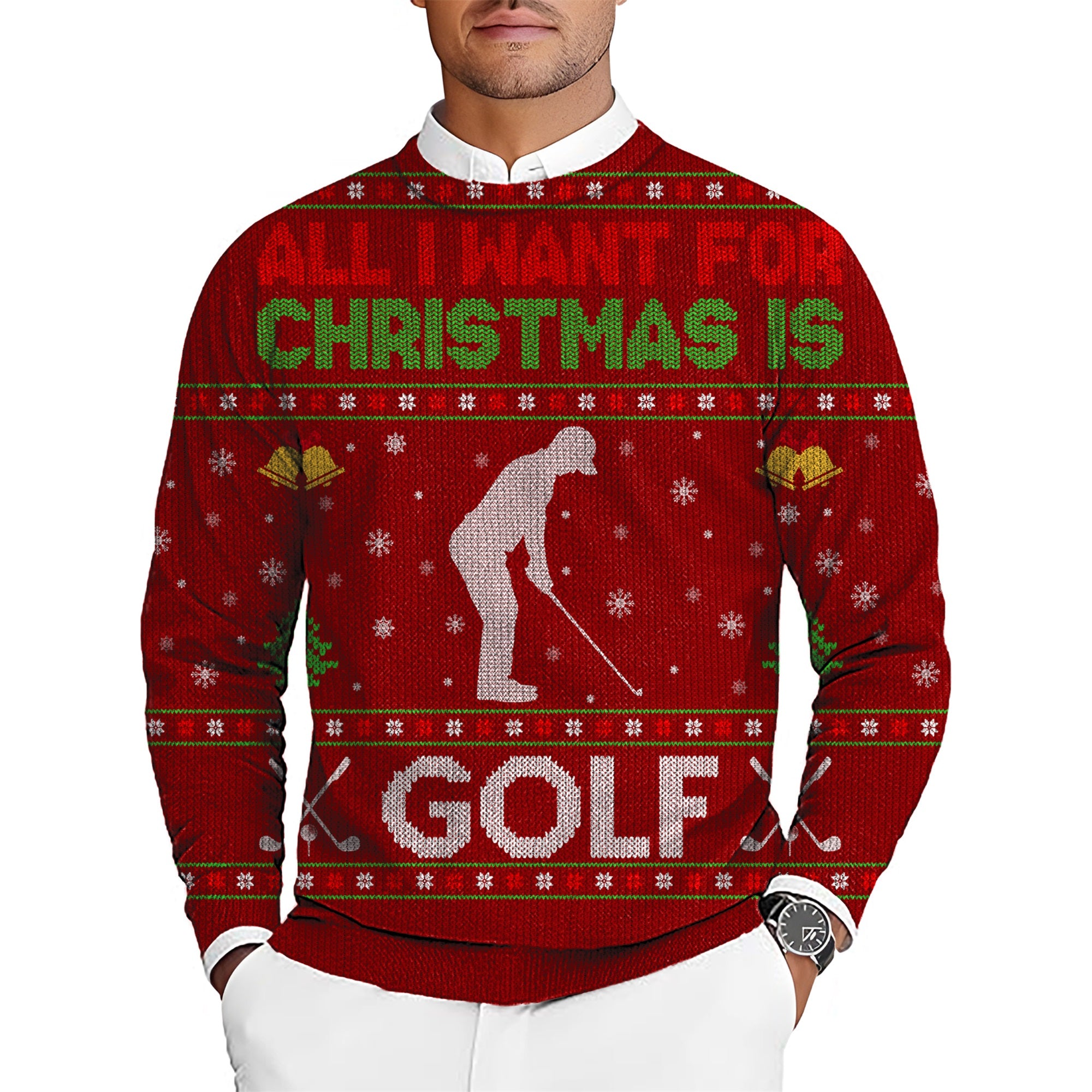 Golf Christmas Men's Golf Crewneck Pullover Sweaters Ugly Sweater