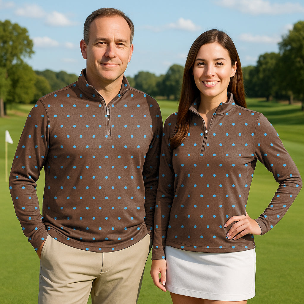 Brown Polka Dots Couple Golf Active 3/4 Zipper Top Long Sleeves