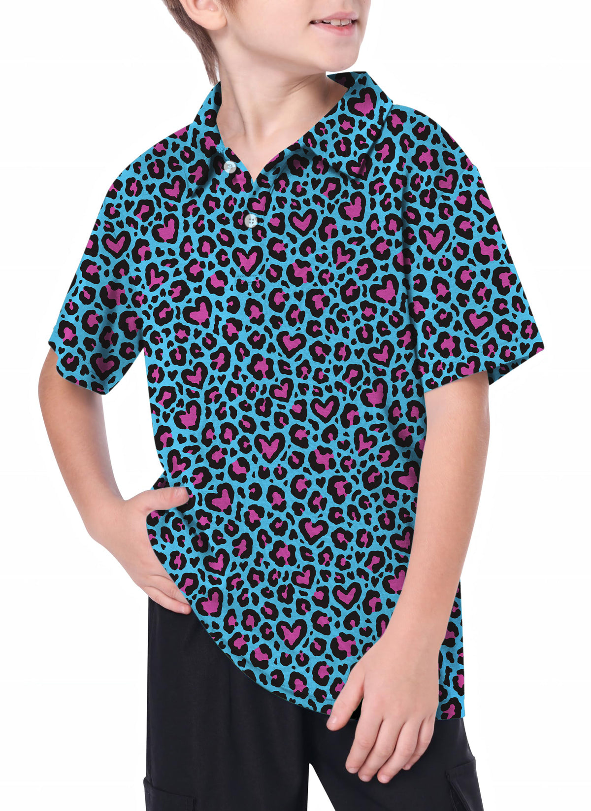 Youth Pink leopard print Golf Polo
