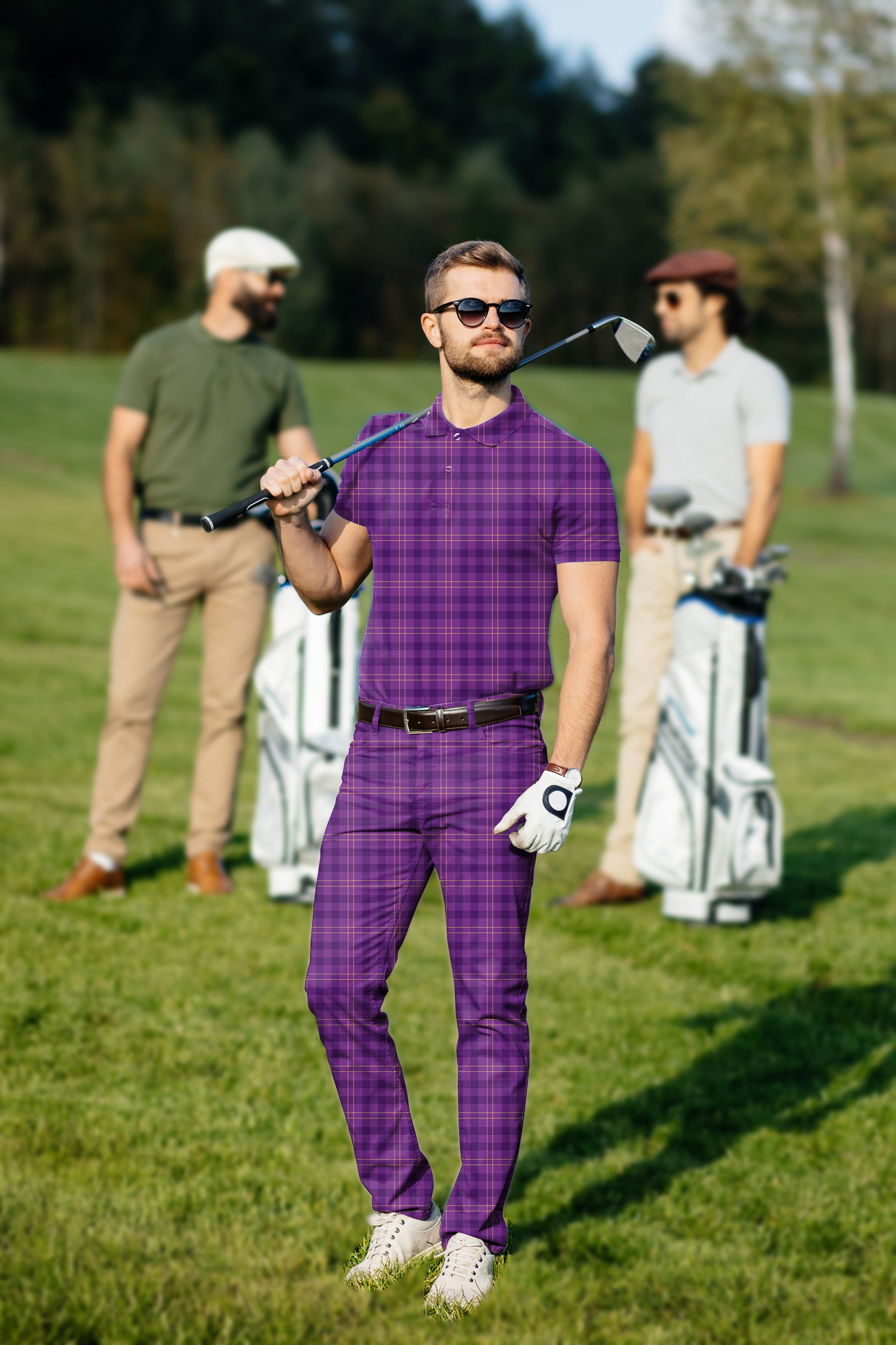 Men's Golf Set Polo+Pants Halloween purple plaid