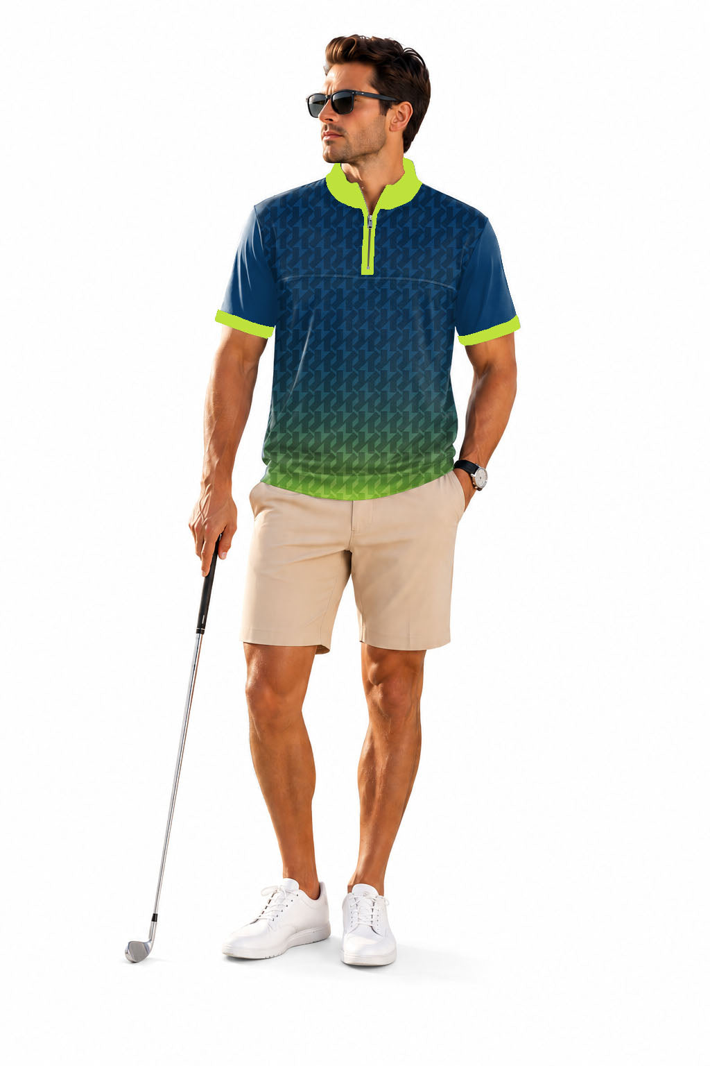 Men's Short Sleeve Quarter Zip Golf Pullover Green Gradient Custom Sport Team Competition Uniforms Embroidery