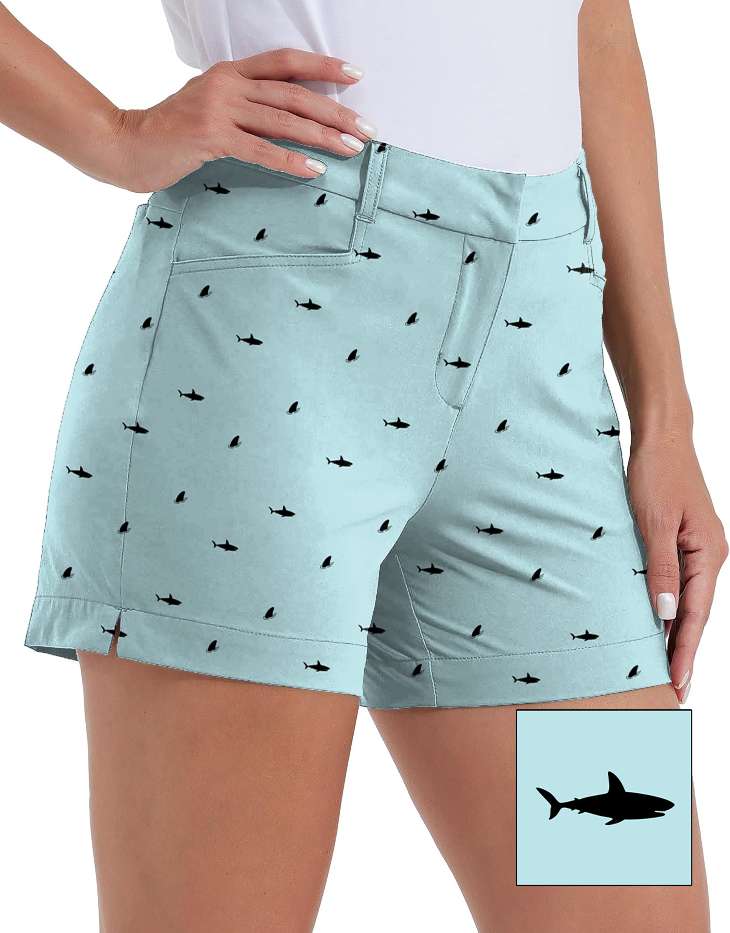 Women’s Black Shark and Fin quick-drying golf shorts with pockets and waterproof fabric