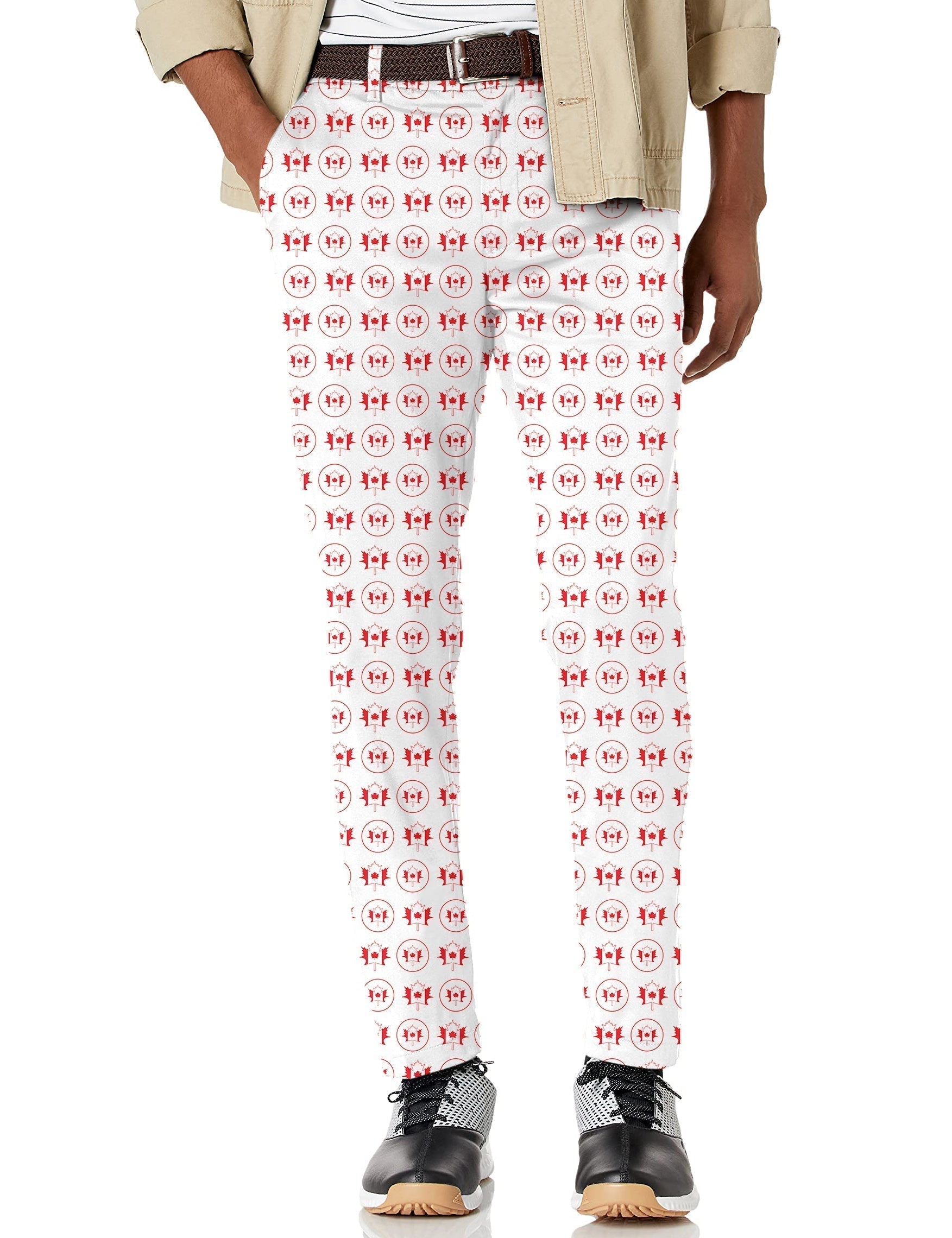 Men's Circle Canada maple leaf stretch golf pants with moisture-wicking, wrinkle-resistant fabric and active waistband for comfort and performance