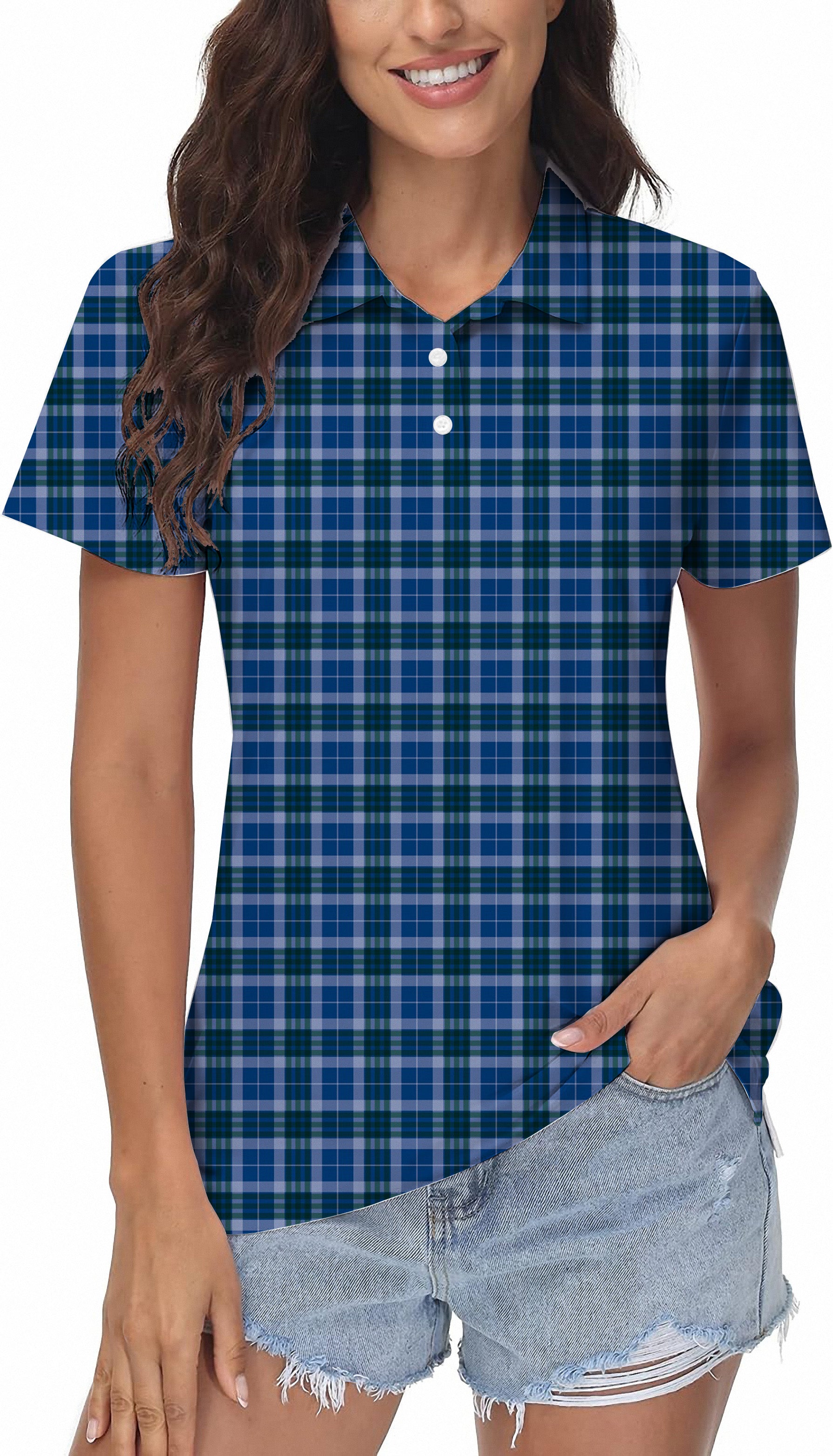 blue grid Women's Golf Polo
