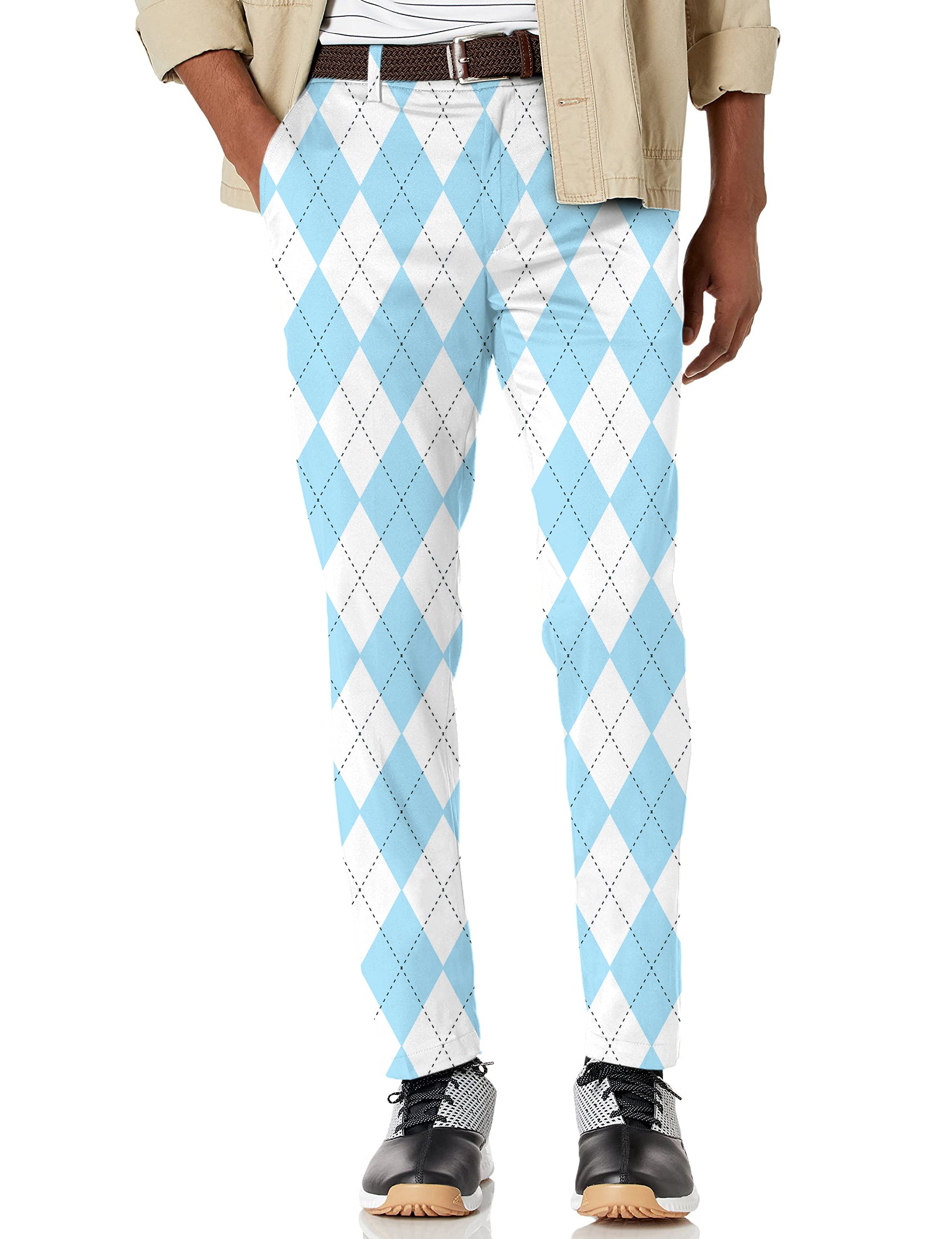 Men's Blue diamond grid Stretch Argyle Golf Pants