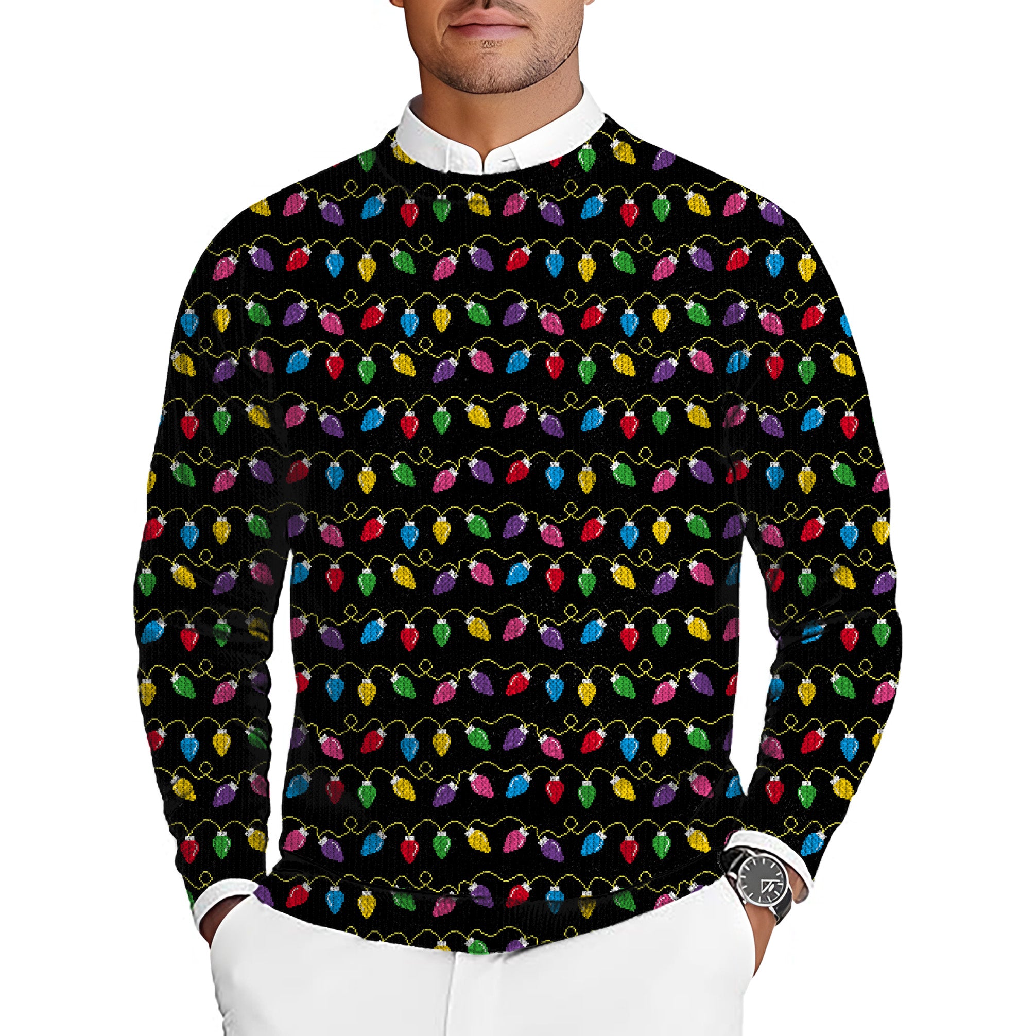 Christmas Lights Men's Golf Crewneck Pullover Sweaters Ugly Sweater