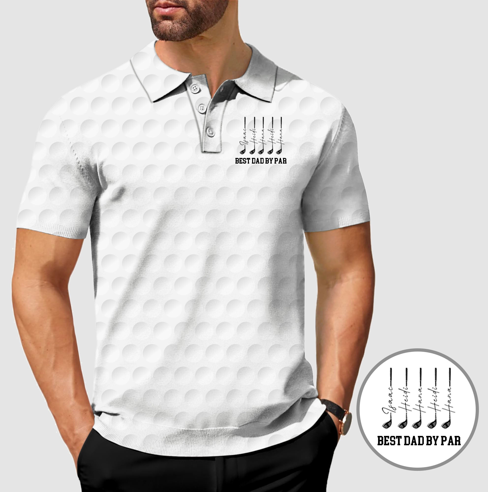 Men's White Golf Ball And Golf Club Print Designer style Polo
