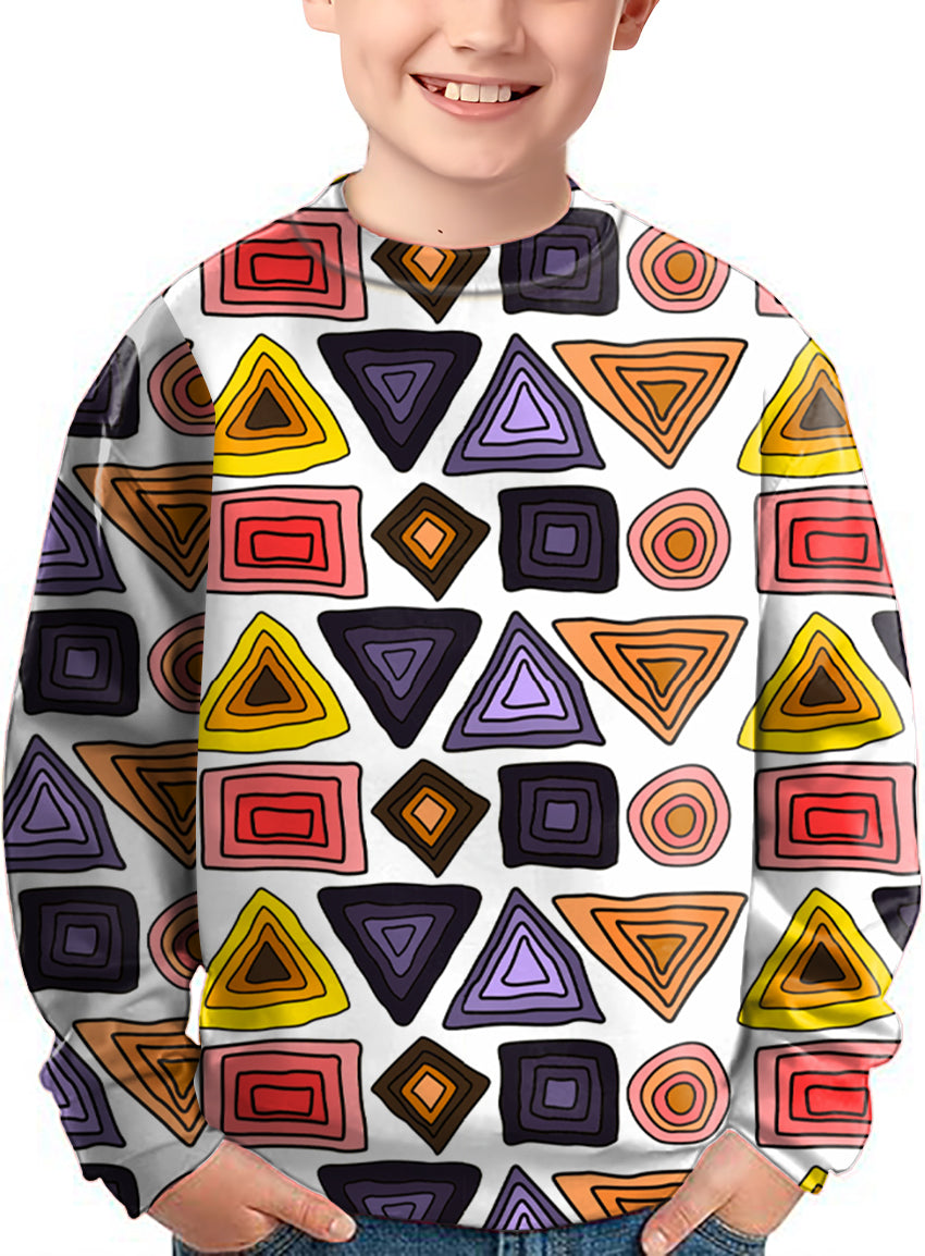 Kids colorful triangle tribal pattern crewneck pullover sweater