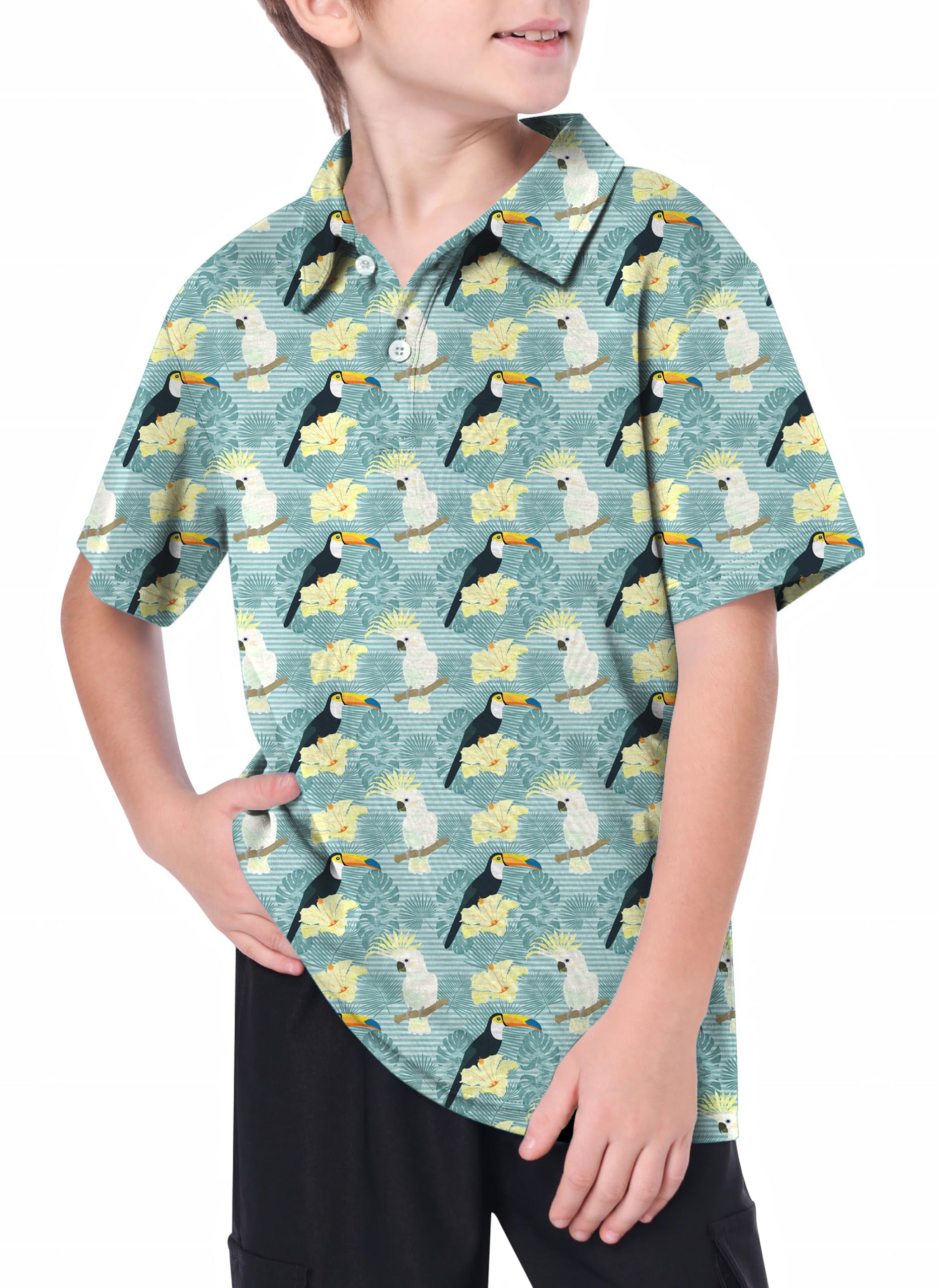 Youth Flamingo flowers Golf Polo