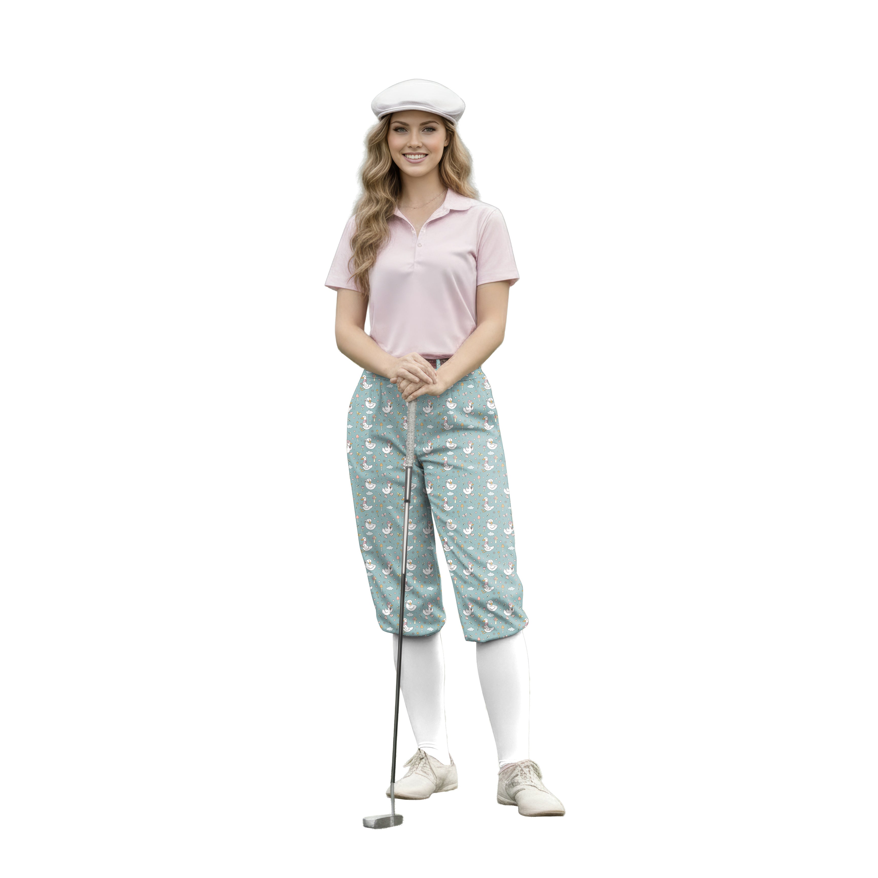 Personalize And Add To Cart Men's Cute Duck Floral Polo Womens Golf Knickers Pants