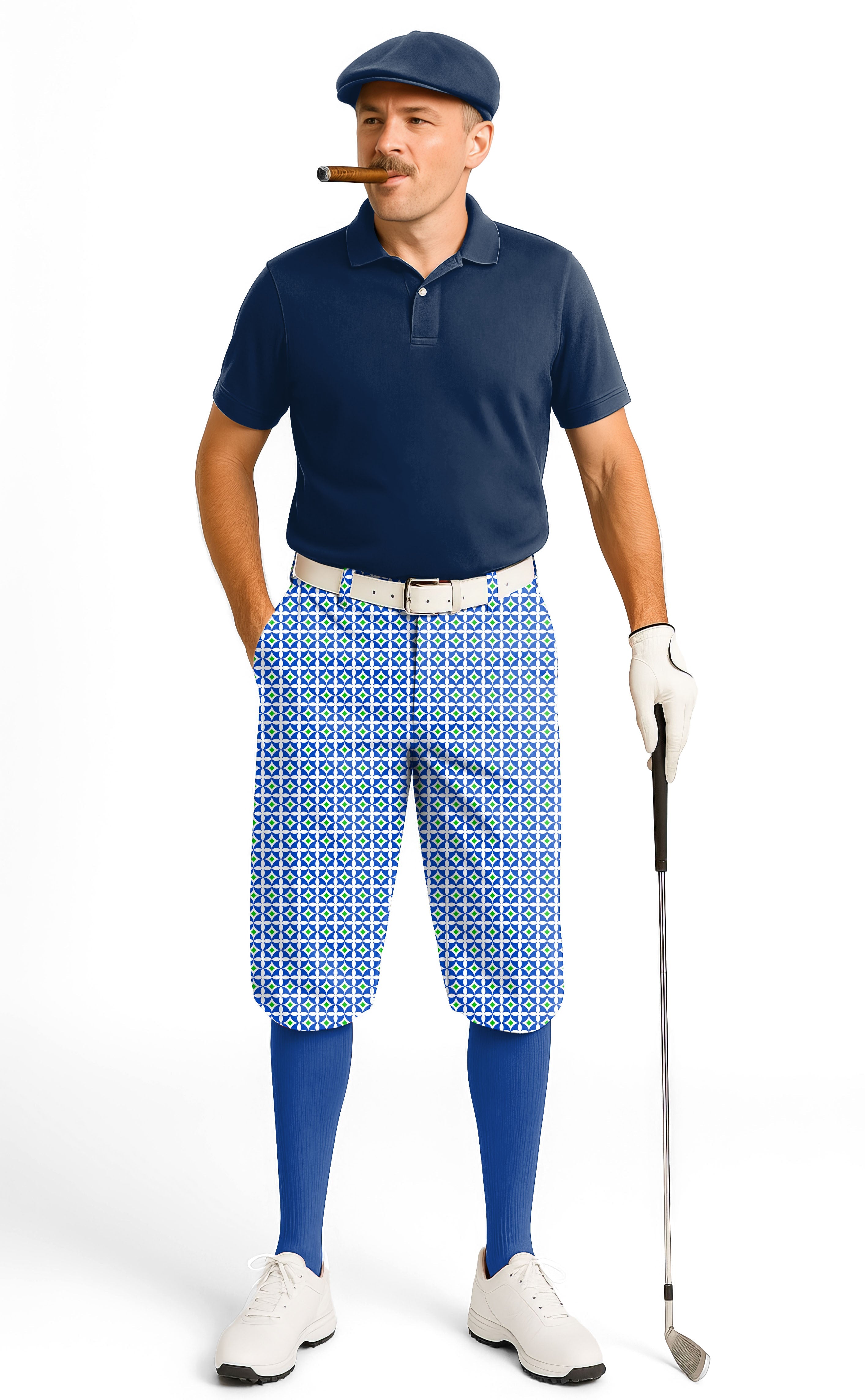 Blue-Green Diamond Men's golf knickers with snug ankle cuffs and breathable performance fabric