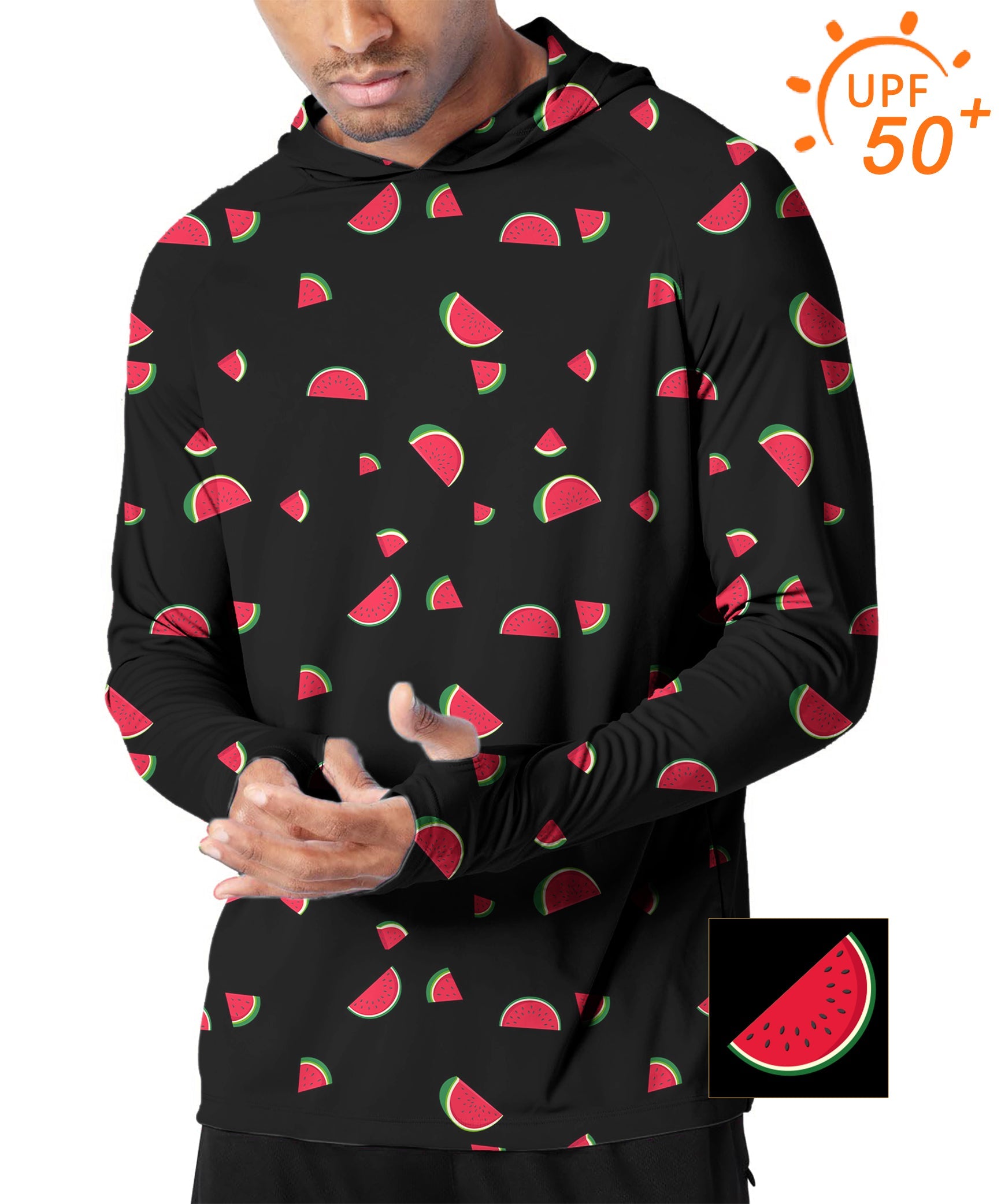 Men's Outdoor YWatermelon Custom slim fit golf hoodie with watermelon print and UPF 50+ sun protection