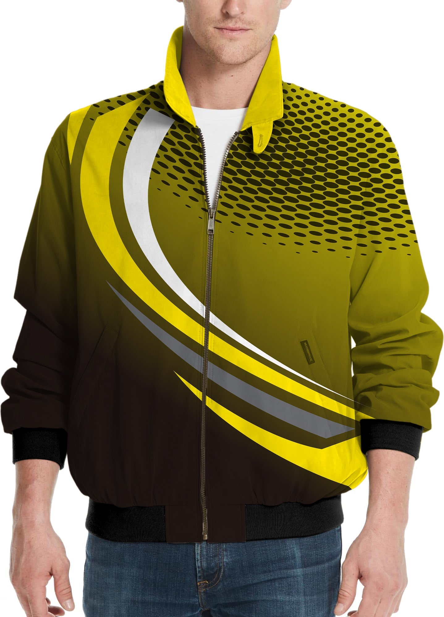 Yellow and black custom sport men's golf windbreaker jacket with dynamic design