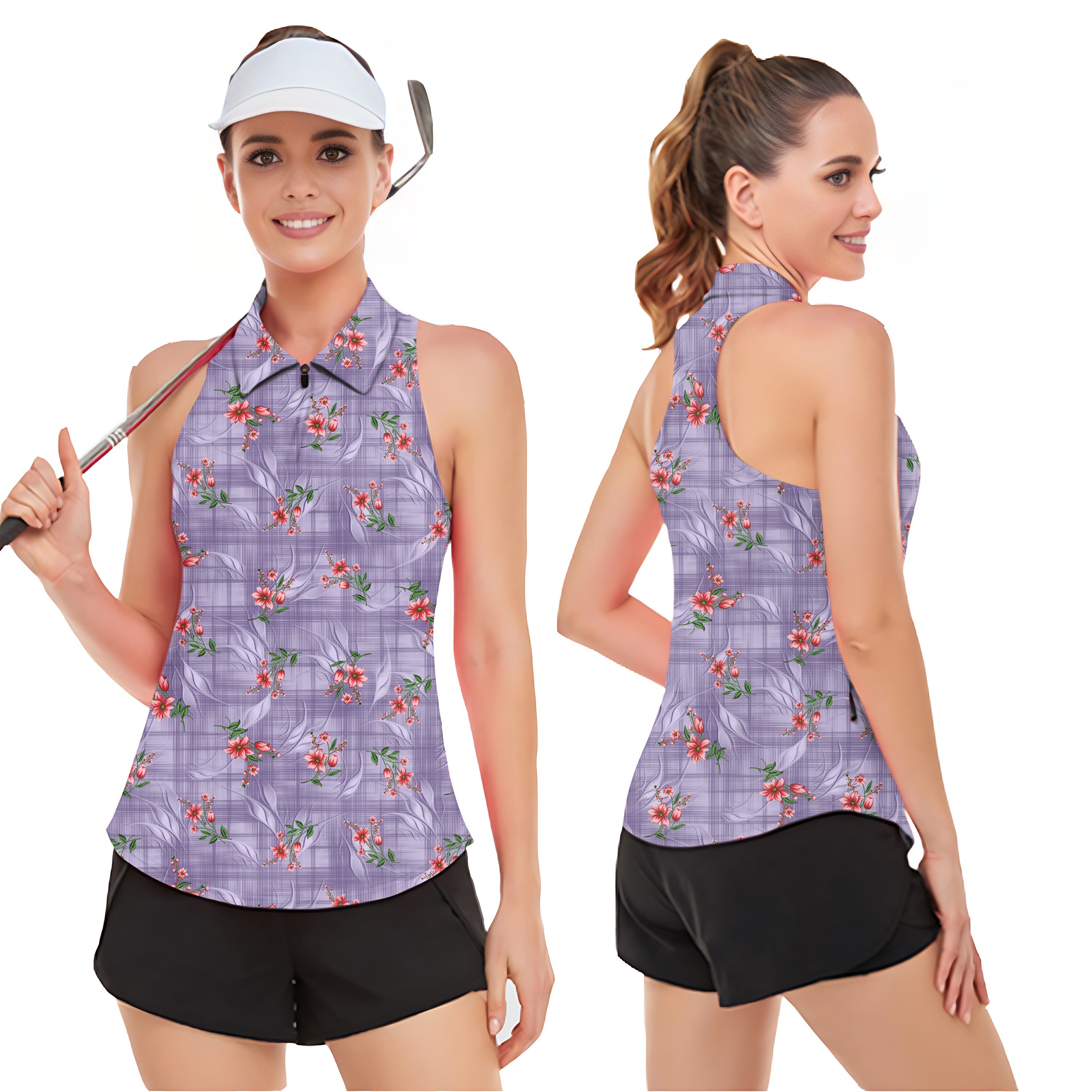 Purple flower Women’s Sleeveless Golf Tank Top Shirt Polo