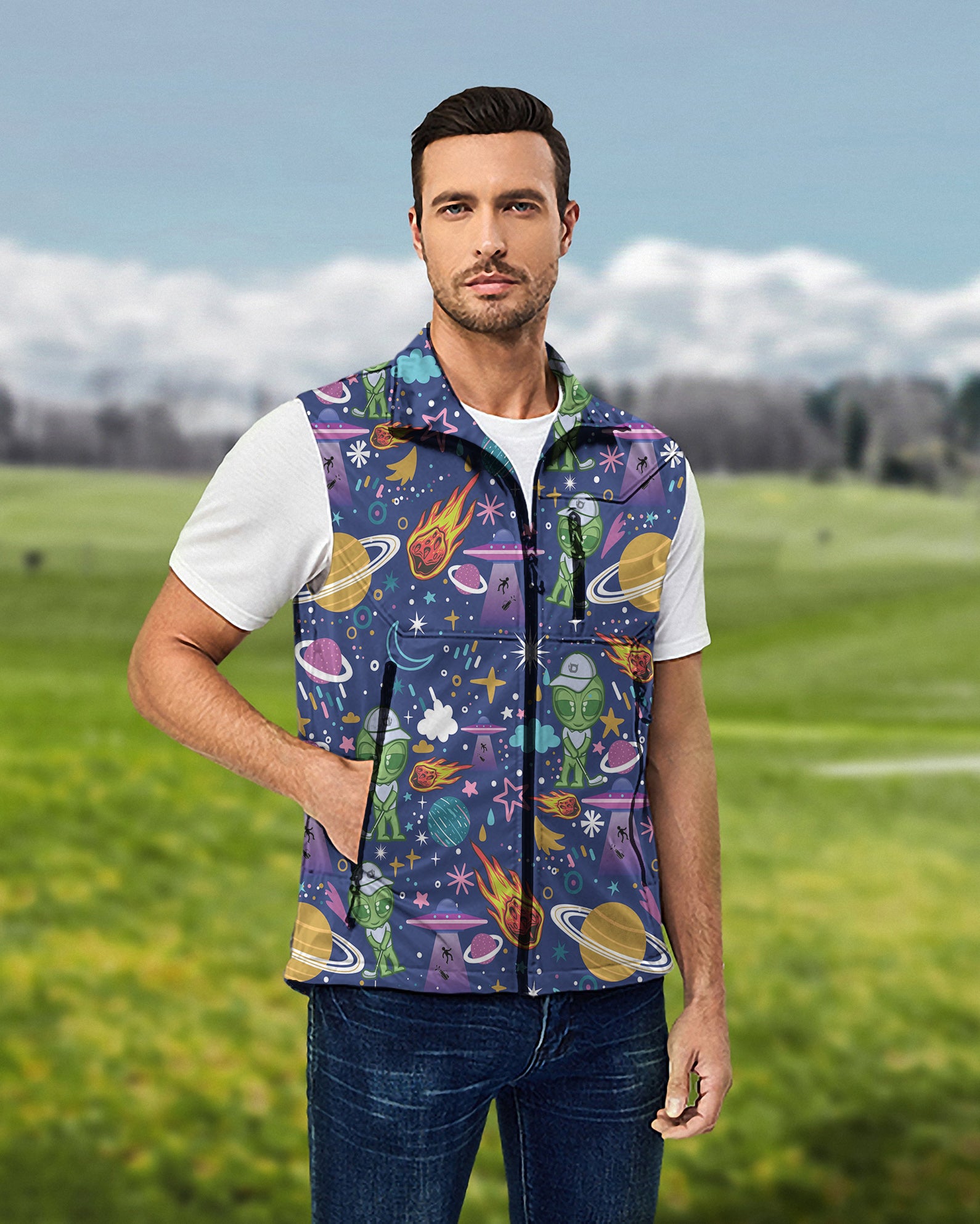 Men's Alien Army Lightweight Softshell Vest Sleeveless Jacket for Golf Windproof Waterproof