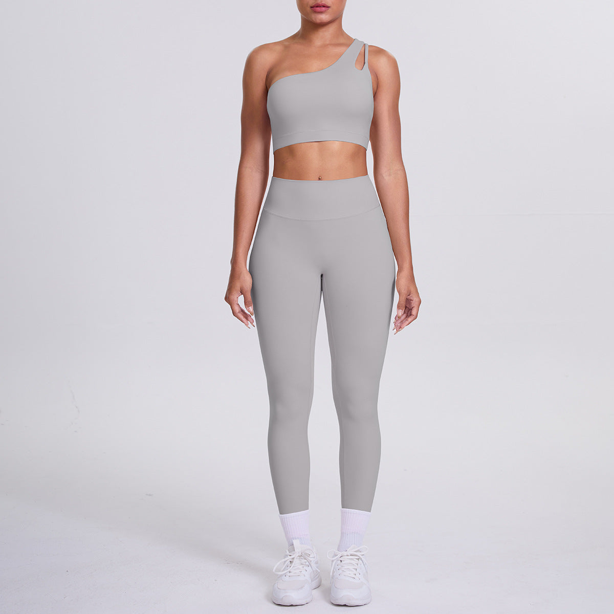 Women's One Shoulder Cutout Back Yoga Set - High Waist Scrunch Butt Leggings Sports Bra Workout Set