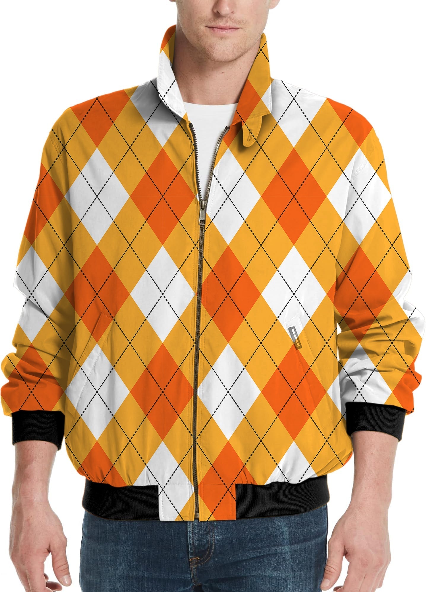 Halloween Cross orange white argyle men's golf windbreaker jacket