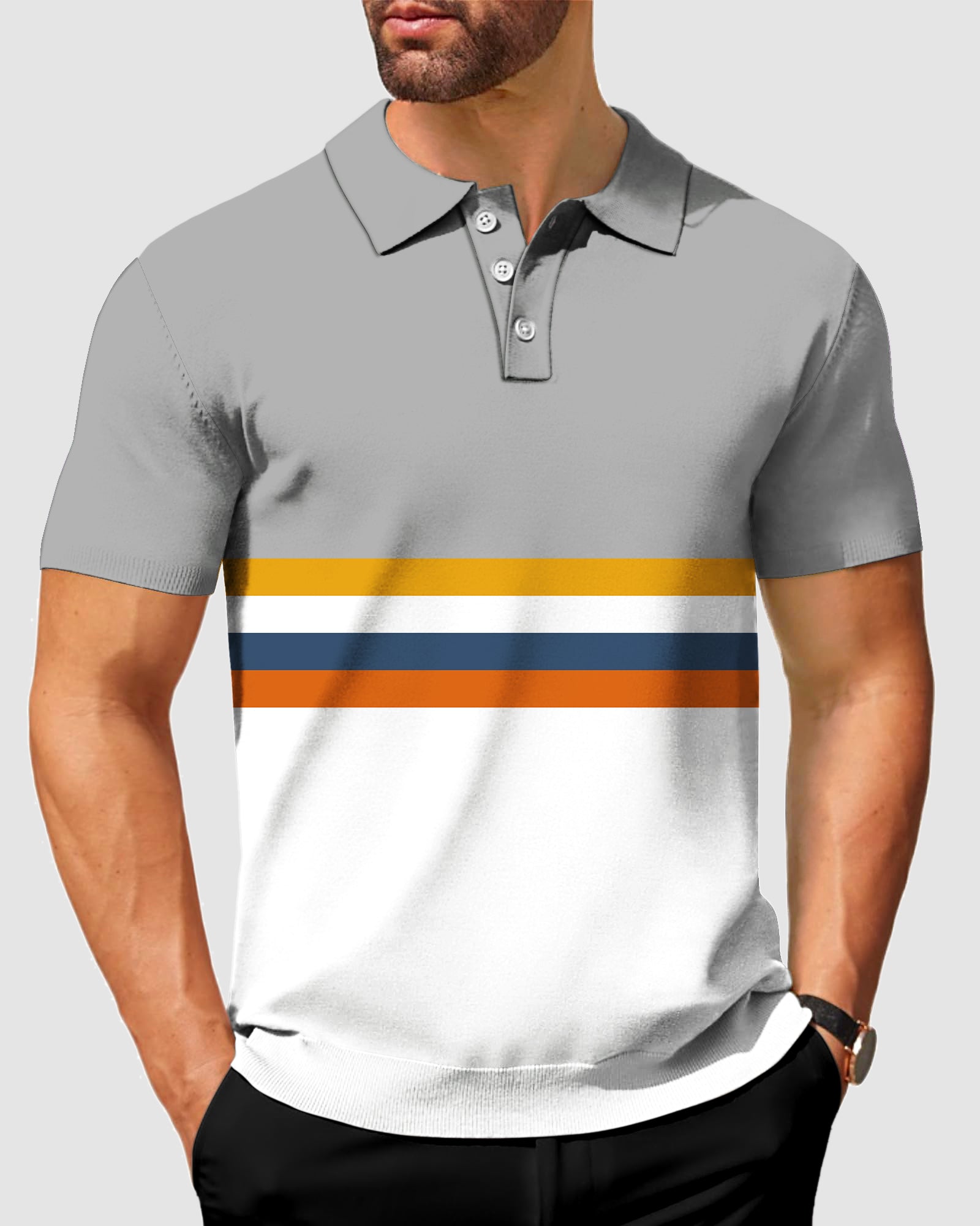 Men's Thick Horizontal Stripes-Stripe Series Polo