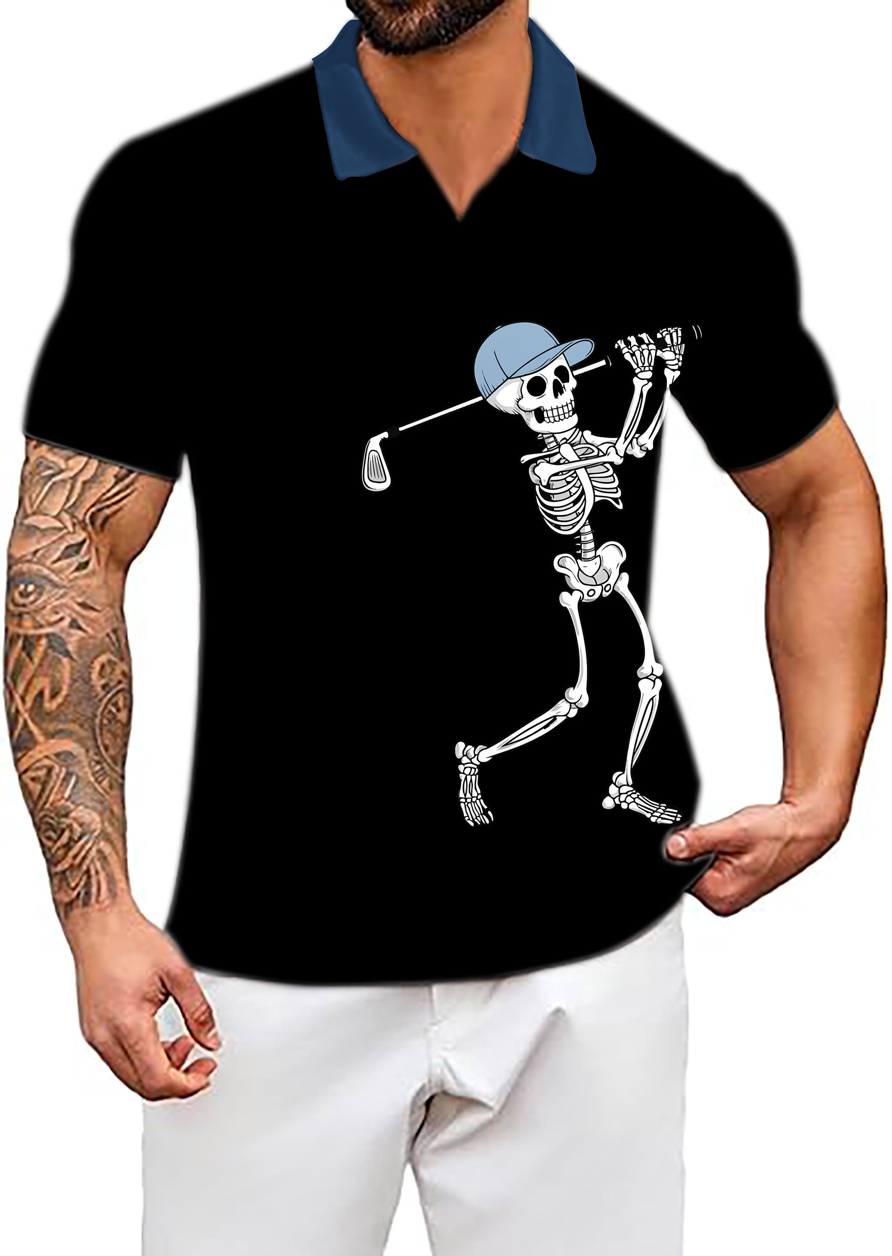 Men's Coconut Palm Navy Blue Ink Dots V Blue Royal Black Halloween Skeleton Golf