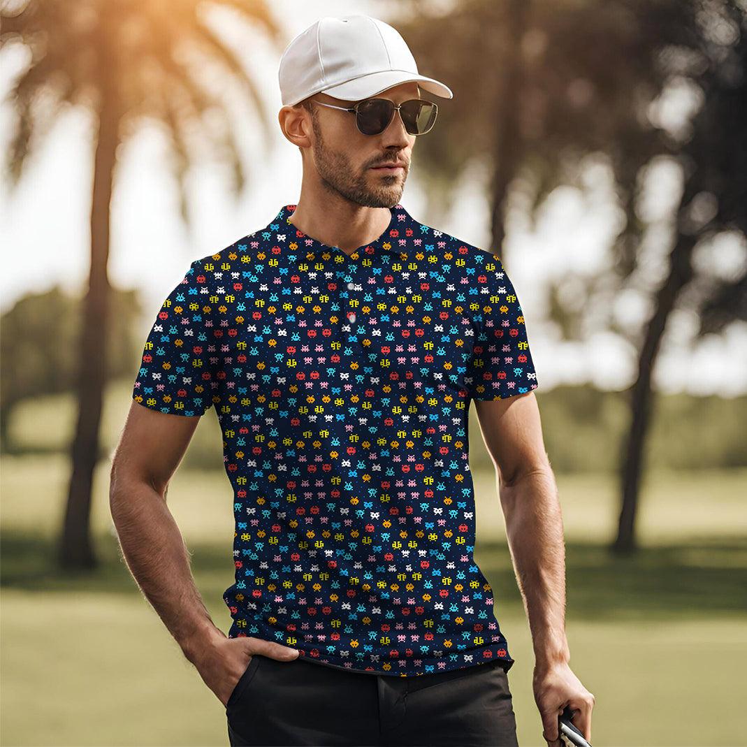 Men's Funny Pixel Monsters golf polo