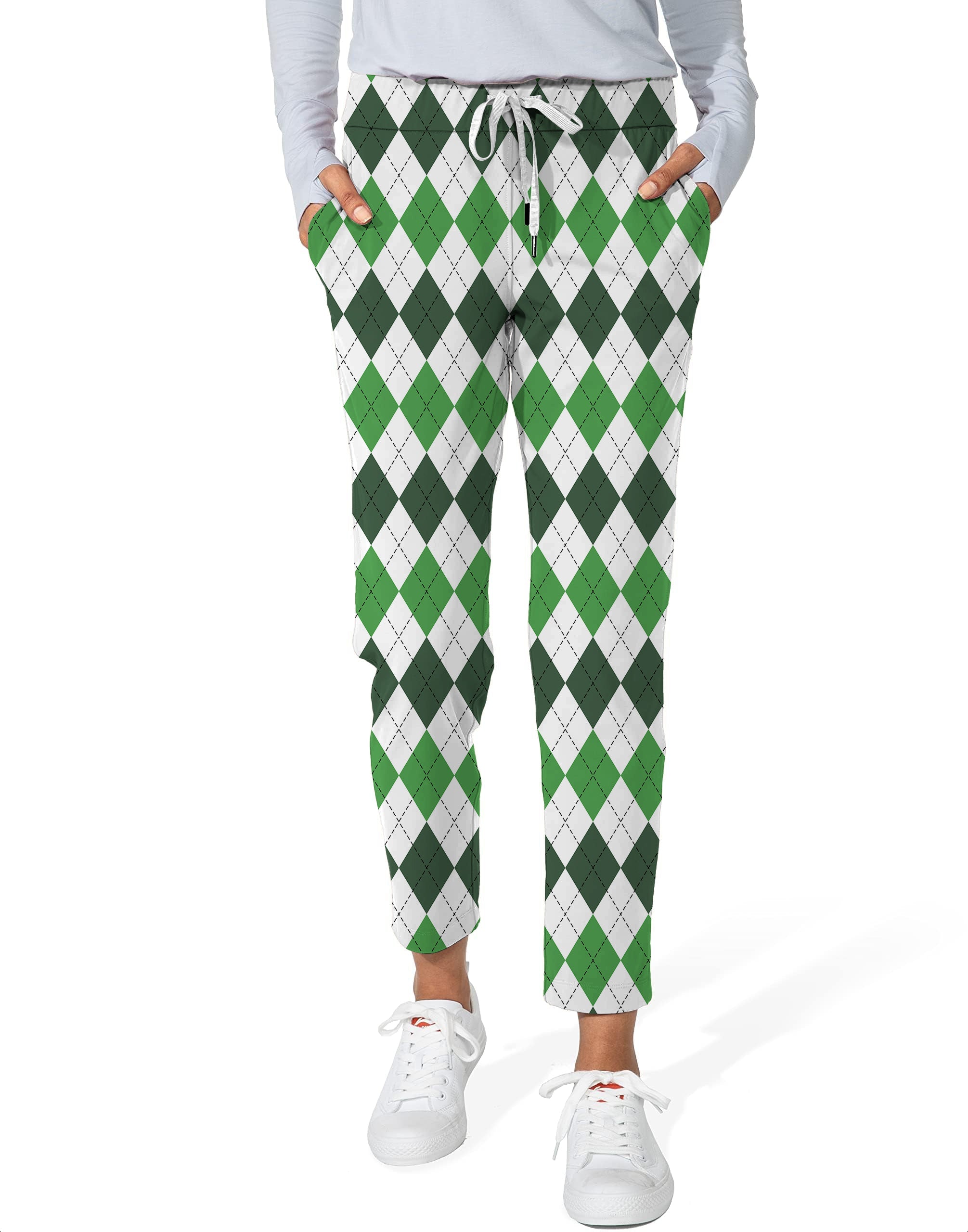 Women's St. Patricks day argyle plaid stretch ankle golf pants