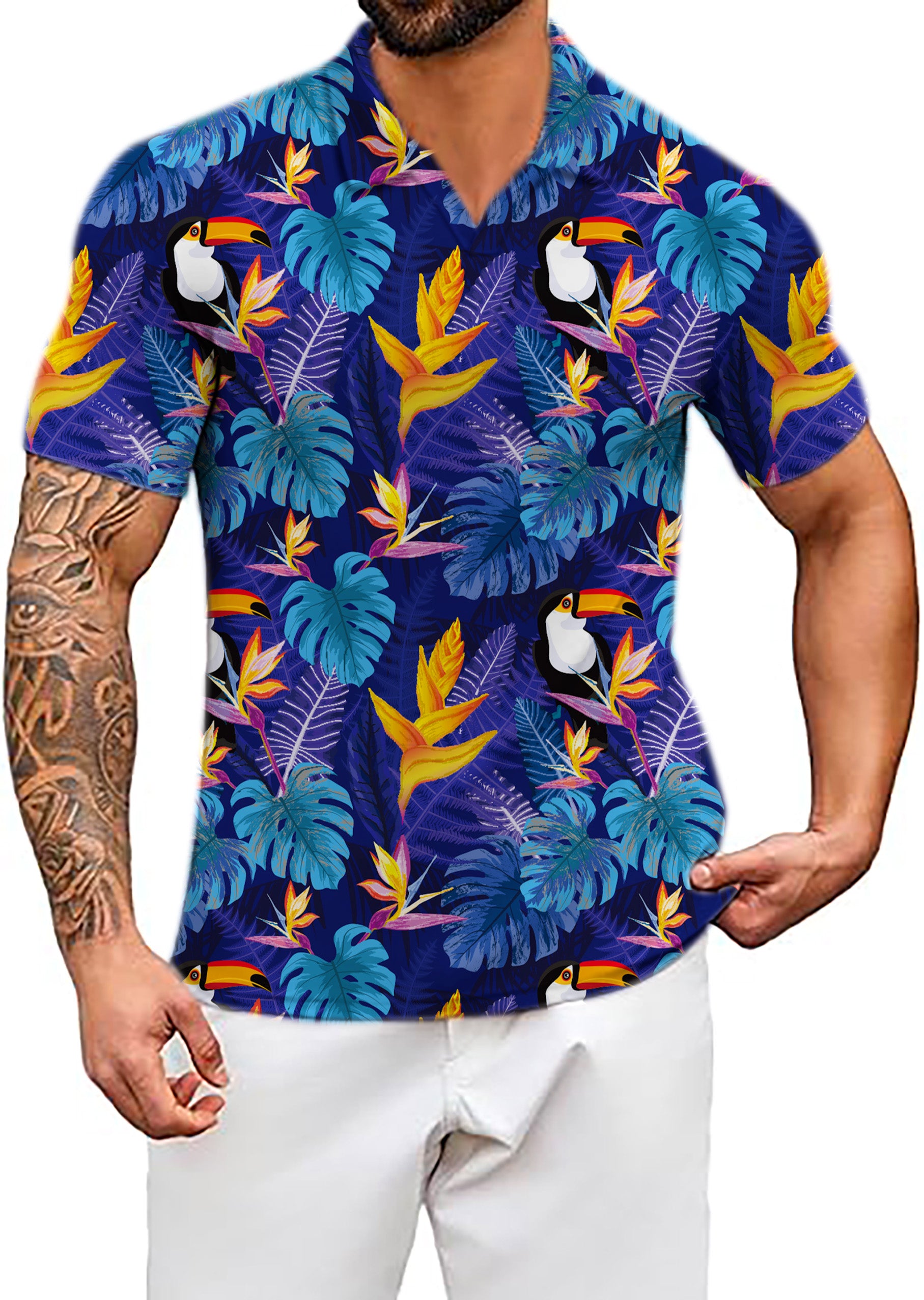 Men's Toucan V Neck Golf Polo Shirts