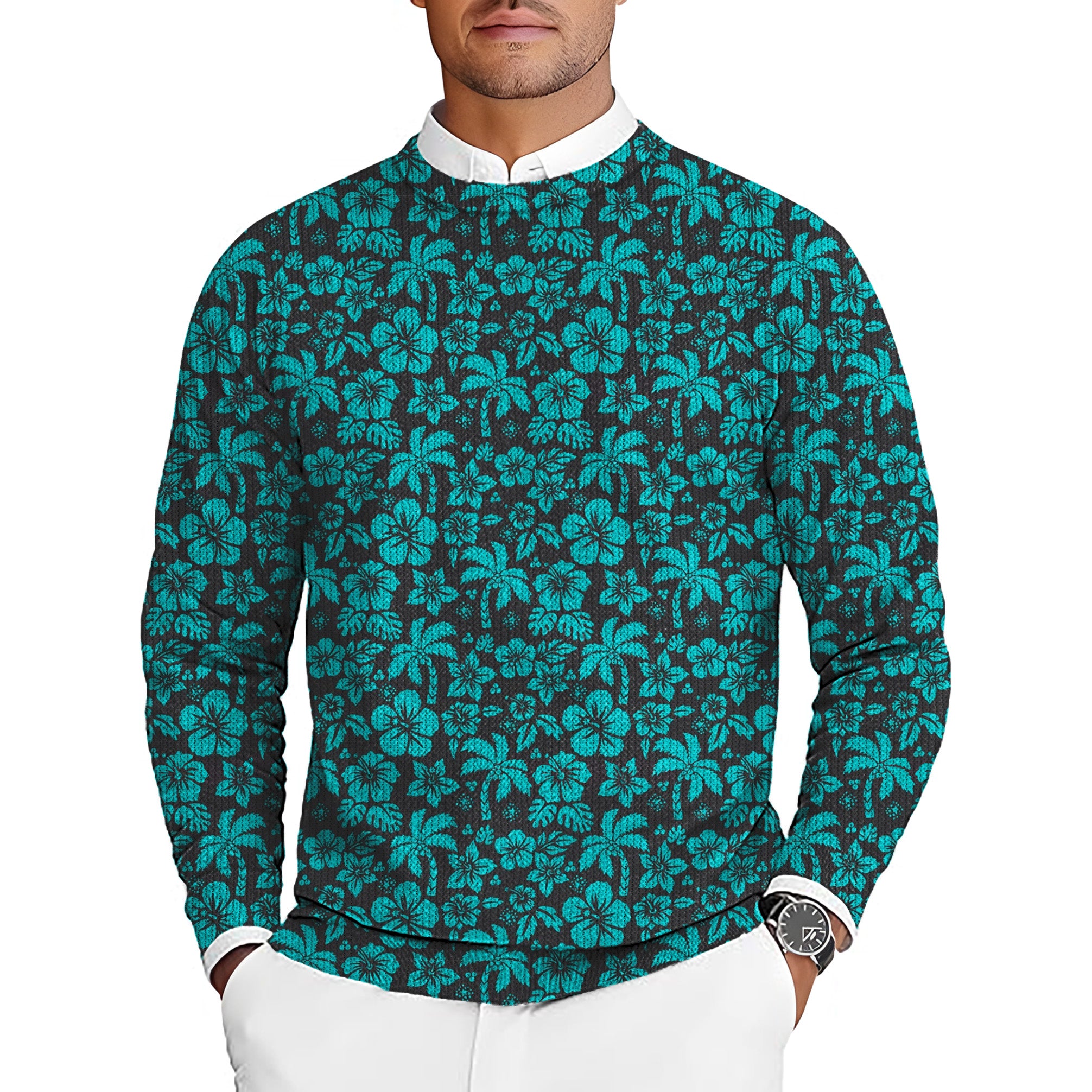 Tropical Hibiscus Men's Golf Crewneck Pullover Sweaters Ugly Sweater