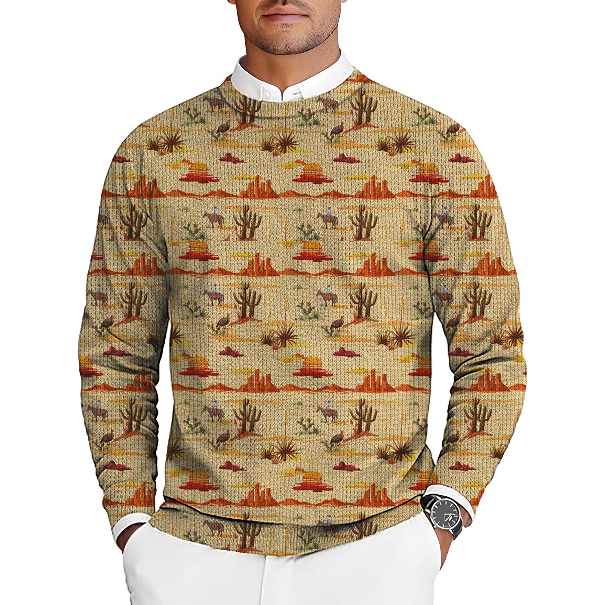 Vintage Desert Men's Golf Crewneck Pullover Sweaters Ugly Sweater