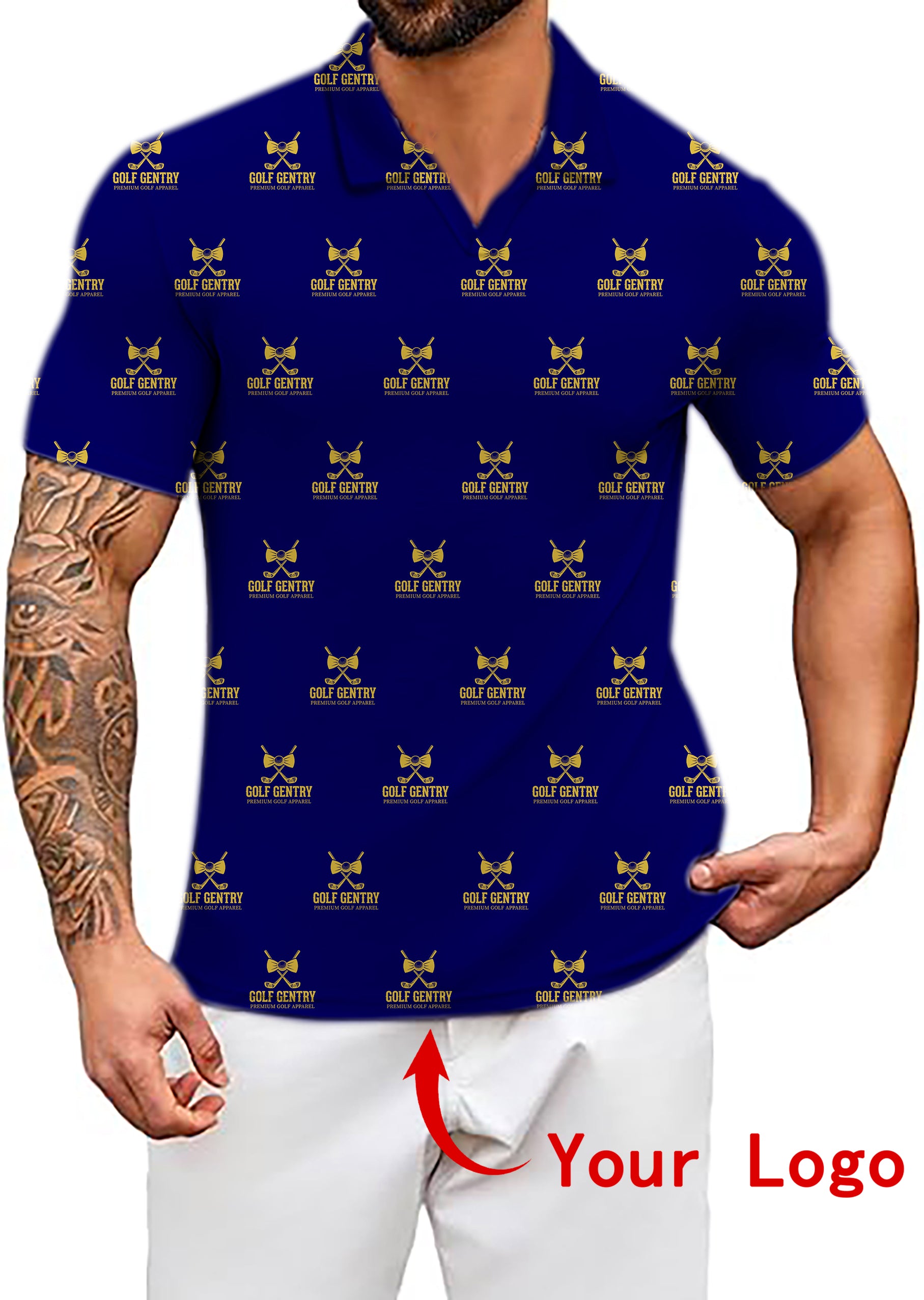 Men's Custom Company Sport Team Logo Face V Neck Golf Golf Polo Shirts