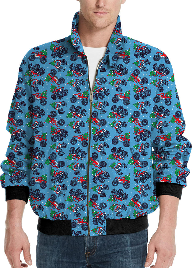 Men's Christmas truck golf windbreaker light jacket with festive truck pattern