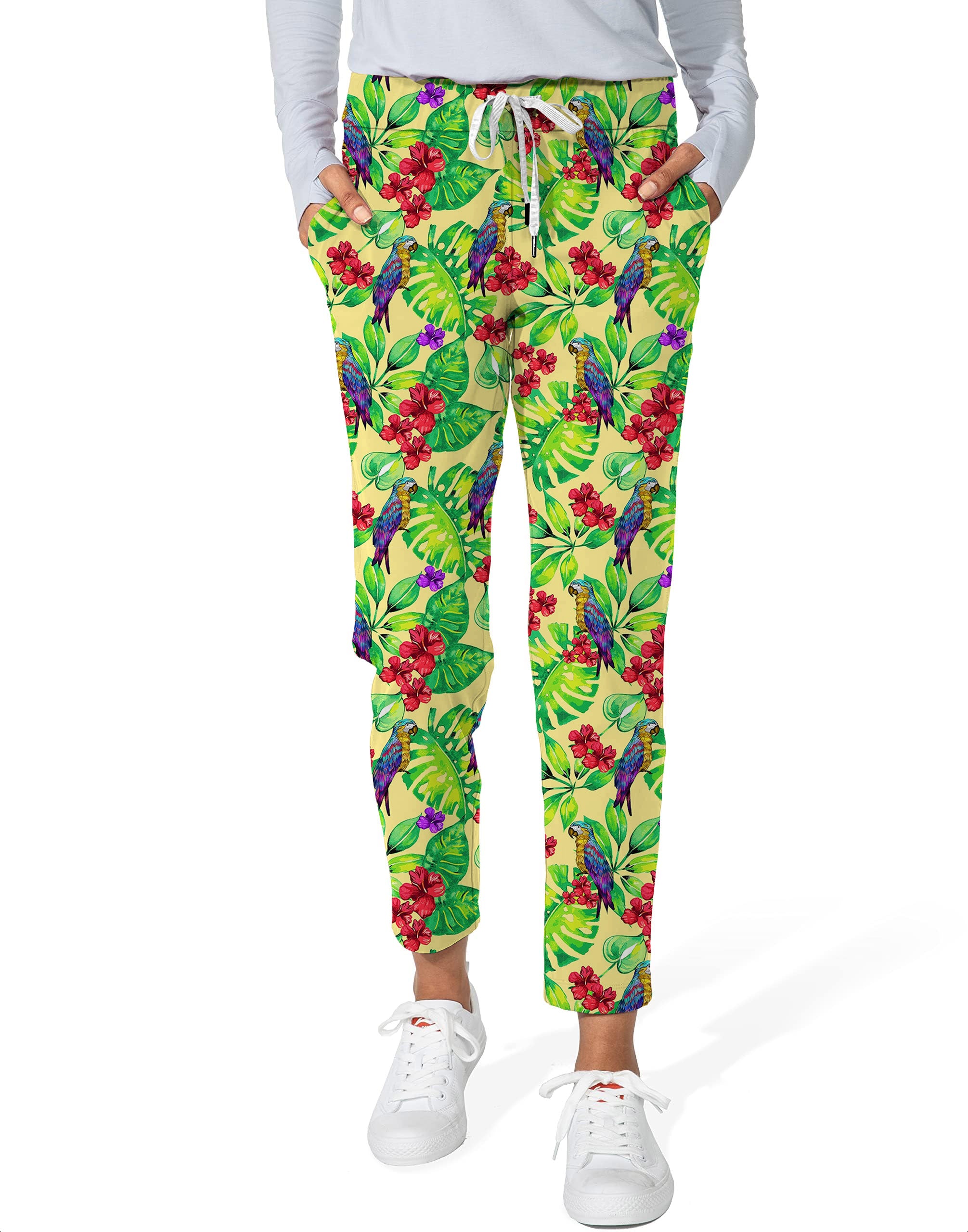 Palm Leaf Toucan-Women's 7/8 Stretch Ankle Golf Pants