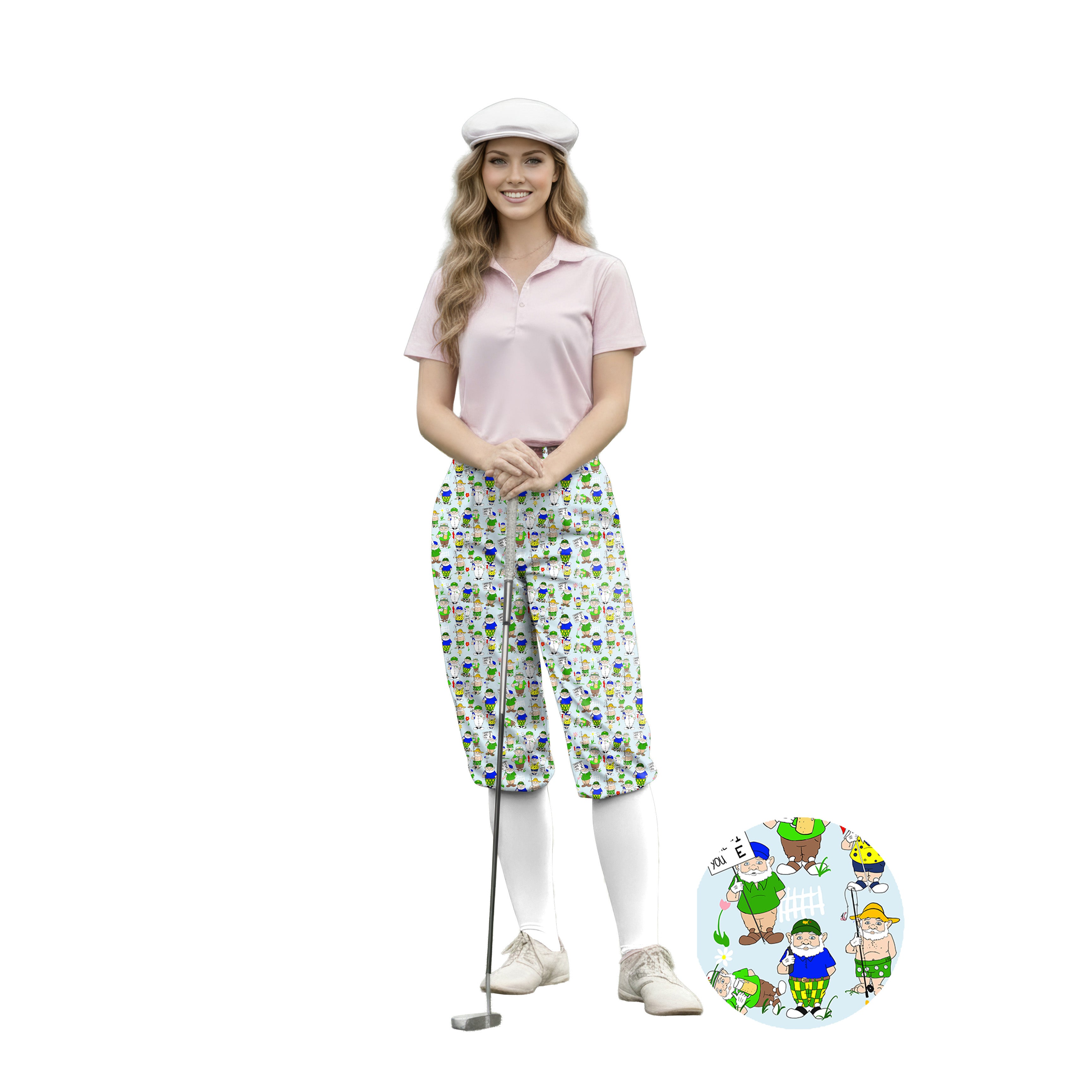 Personalize And Add To Cart Gnome Garden Open Designer style Womens Golf Knickers Pants