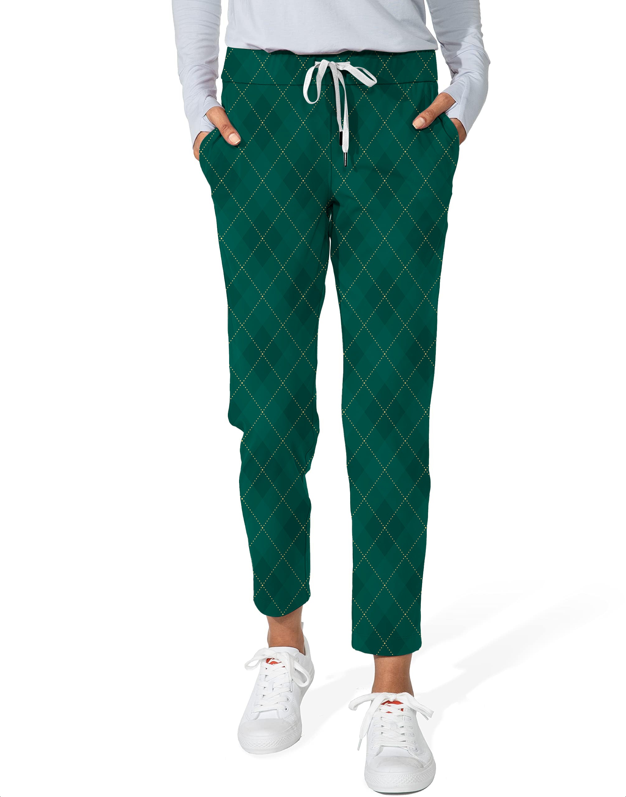 Green diamond grid-Women's 7/8 Stretch Ankle Golf Pants