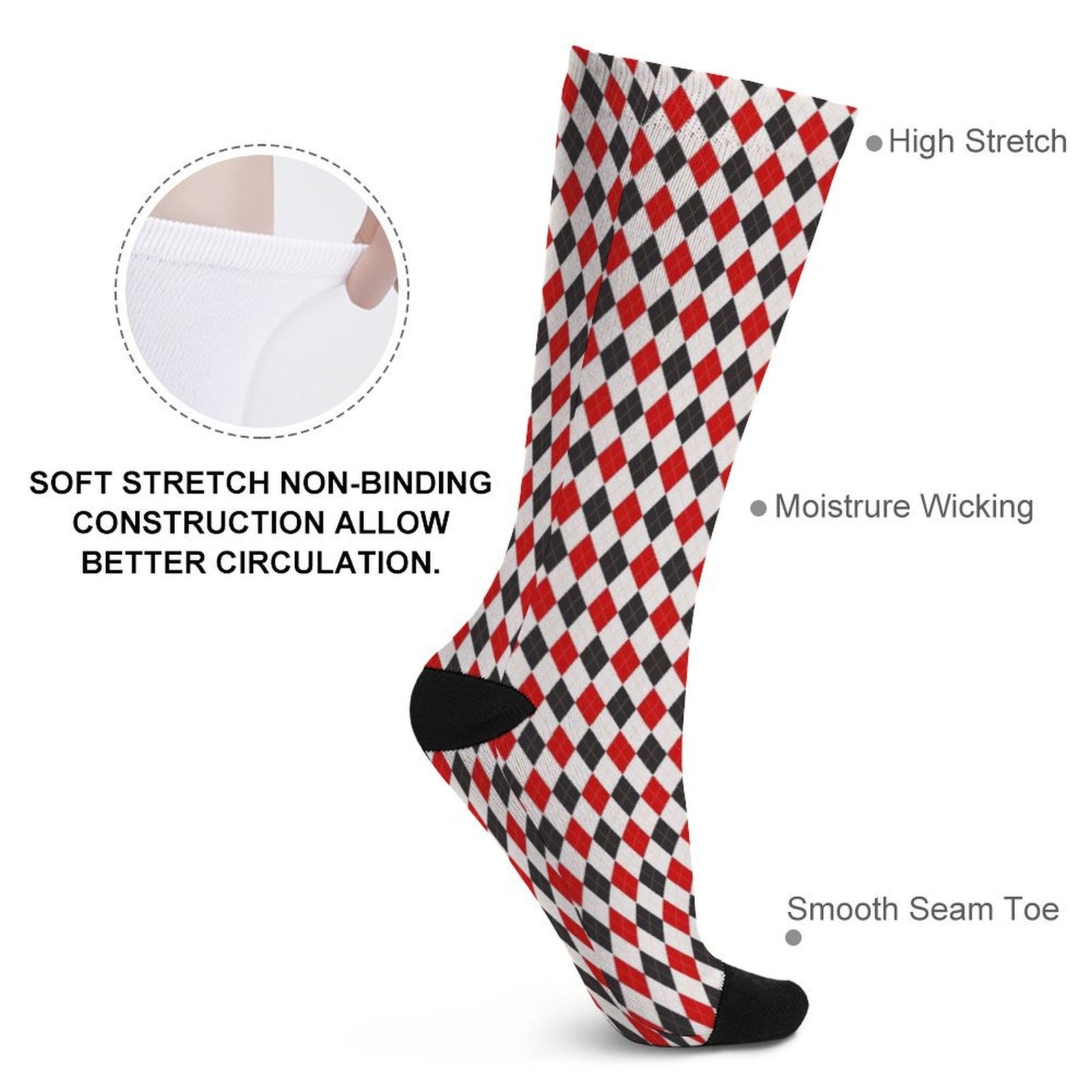 Argyle Red black grid Prined socks Gifts for Men Women