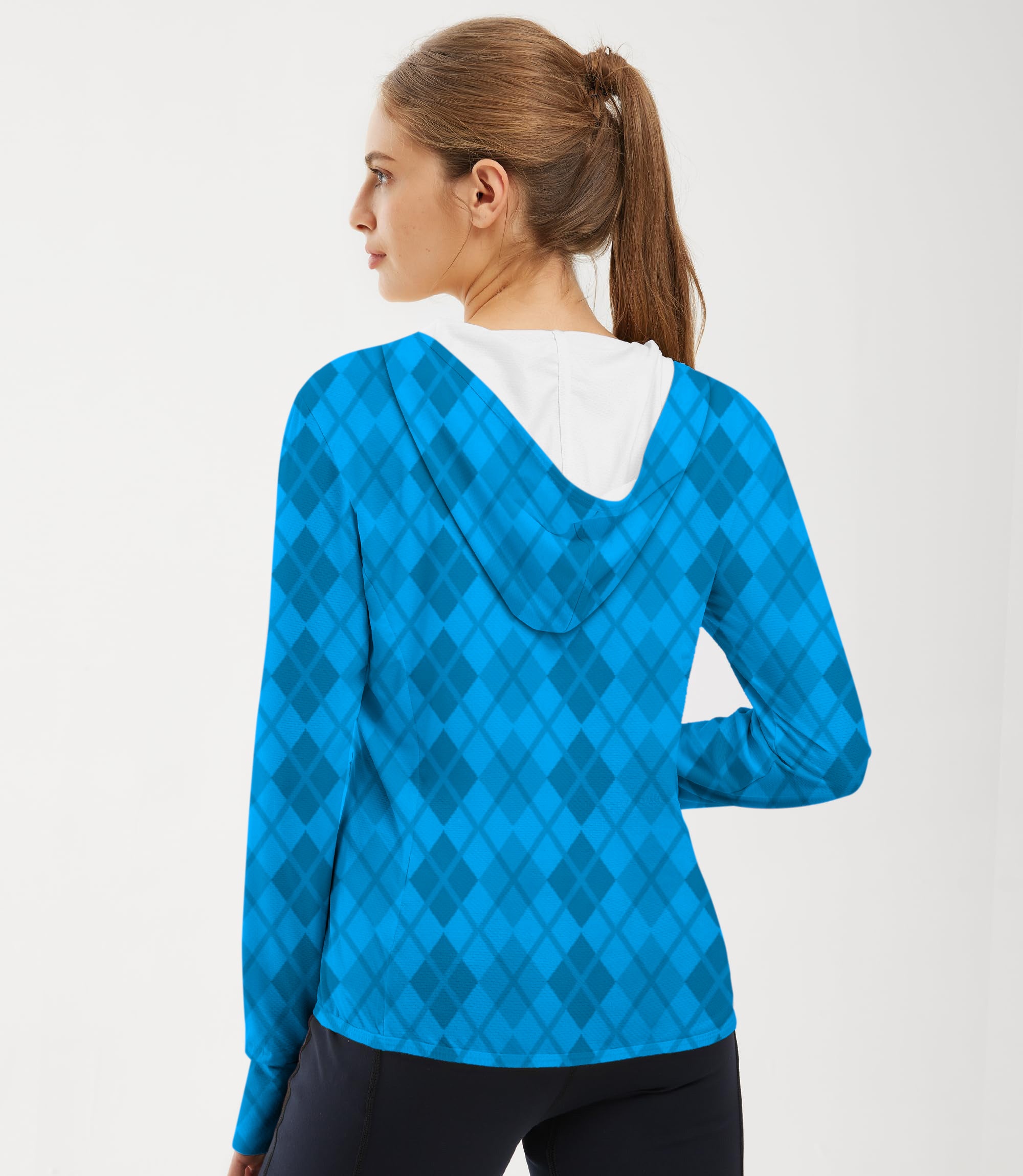 Argyle Women's Outdoor Blue grid Golf Sun Protection Slim Fit zip hoodies