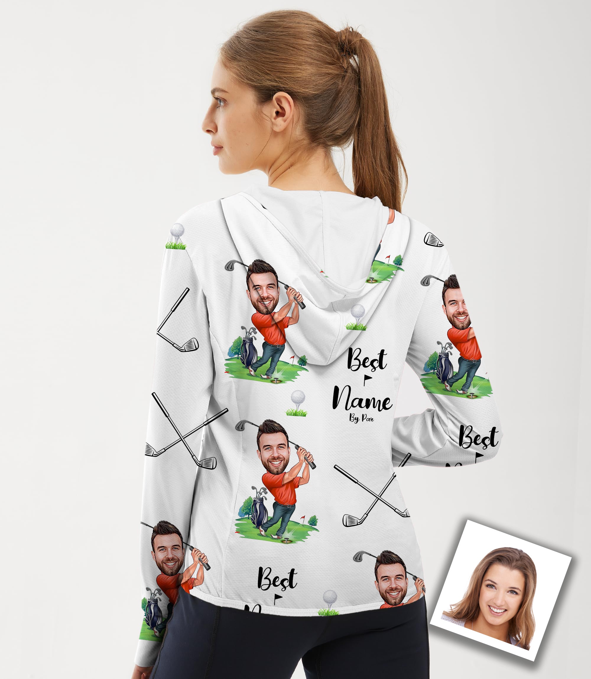 Women's Outdoor Custom Photo Face & Your Name Golf Sun Protection Slim Fit zip hoodies