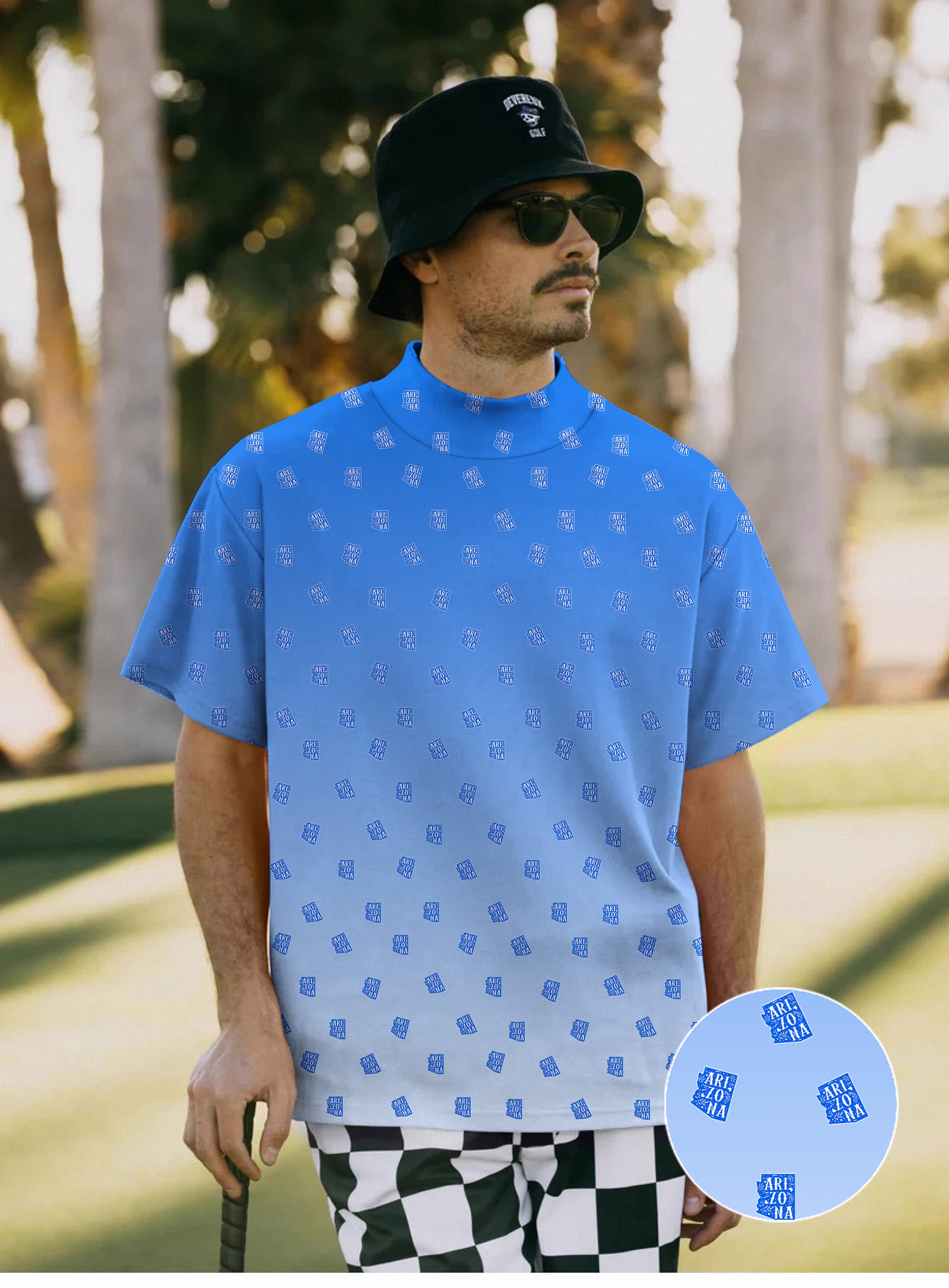 Men's Blue Arizona Mock Neck Long/Short Sleeve Golf Tops