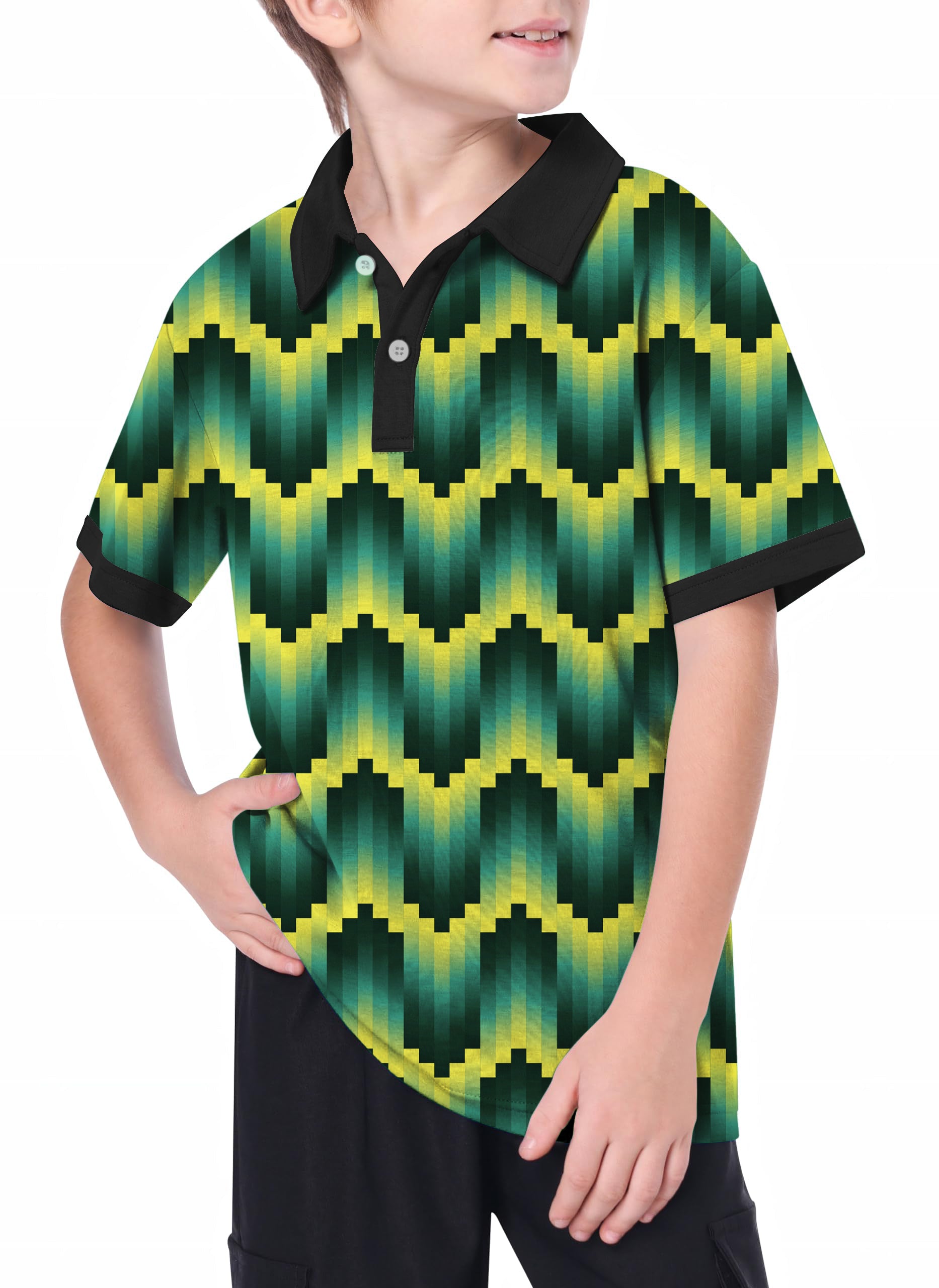 Youth Green Ripples custom sport team golf polo for youth with 4-way stretch and moisture-wicking fabric
