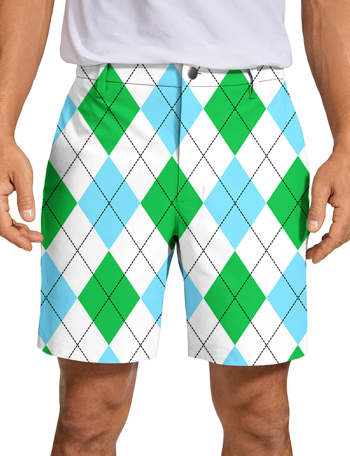 Men's Green diamond grid Golf Shorts