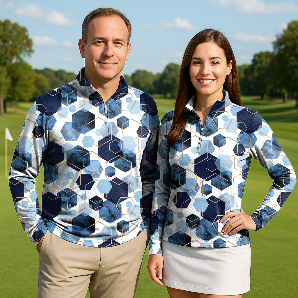 Deep Sea Couple Golf Active 3/4 Zipper Top Long Sleeves