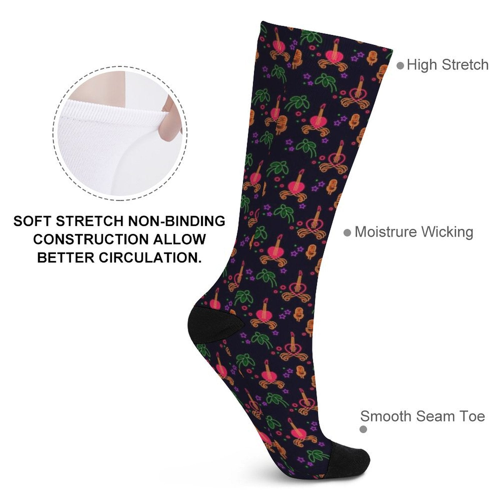 Neon guitar Prined socks Gifts for Men Women