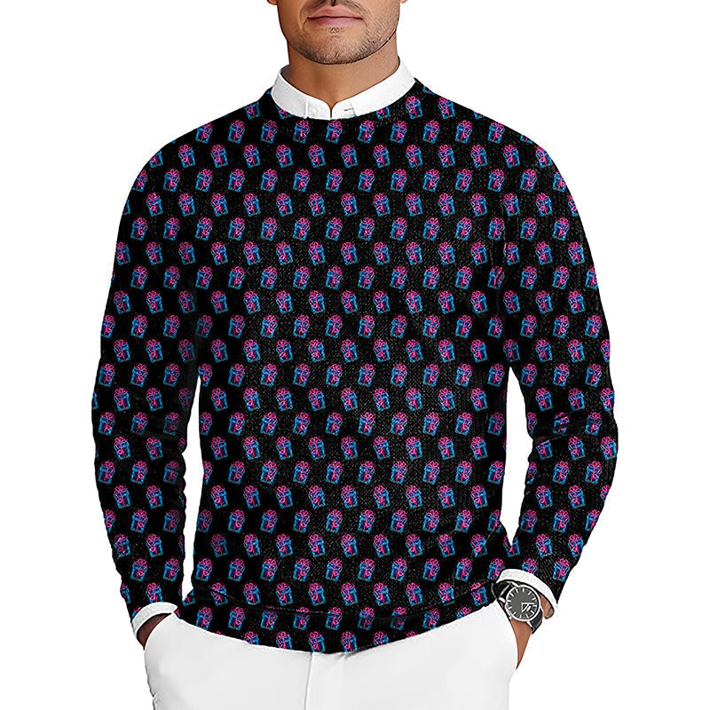 Men's golf crewneck pullover sweater Christmas gift with colorful pattern