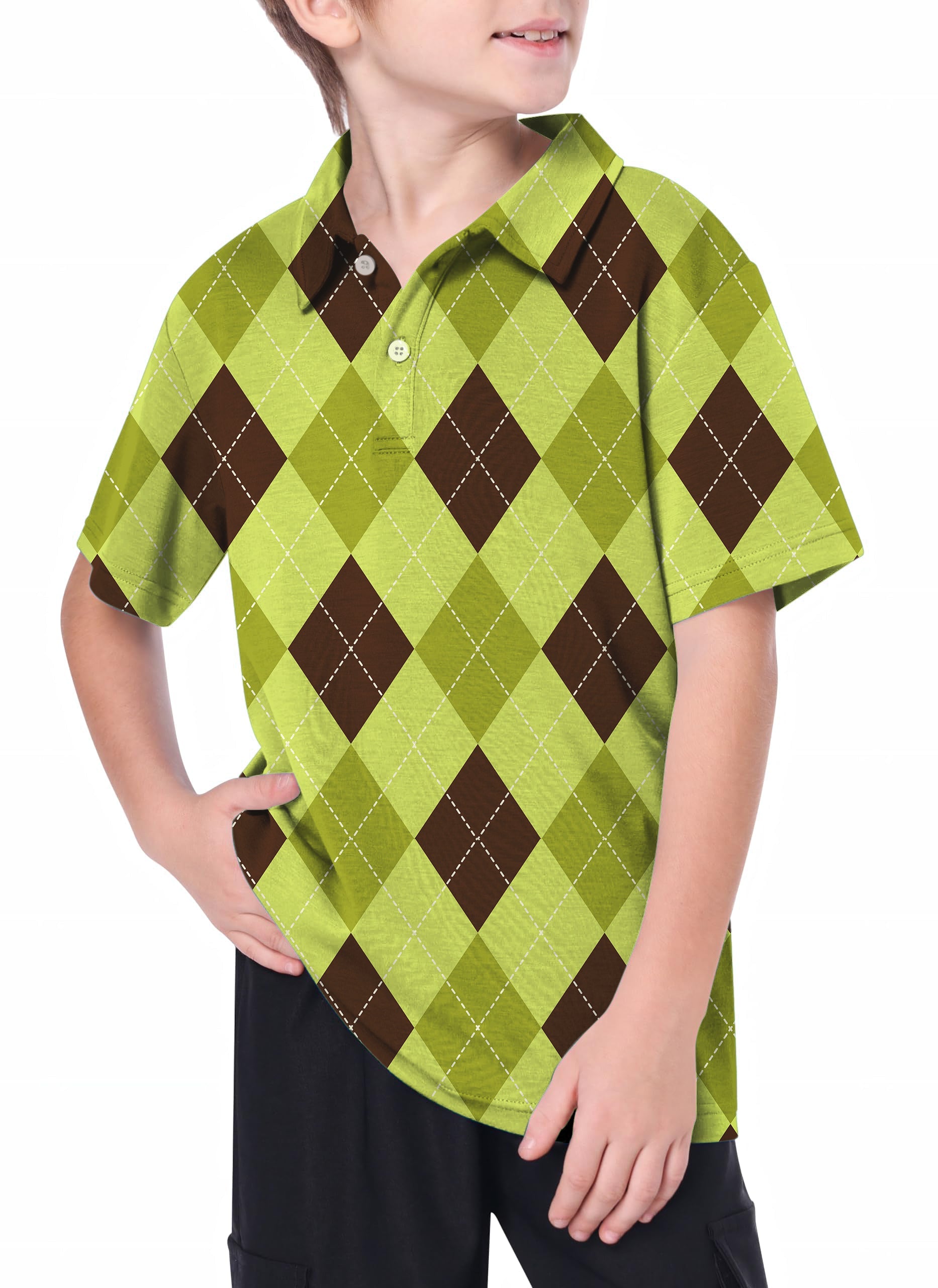 Youth Yollow Argyle limited edition youth golf polo with 4-way stretch and moisture-wicking fabric
