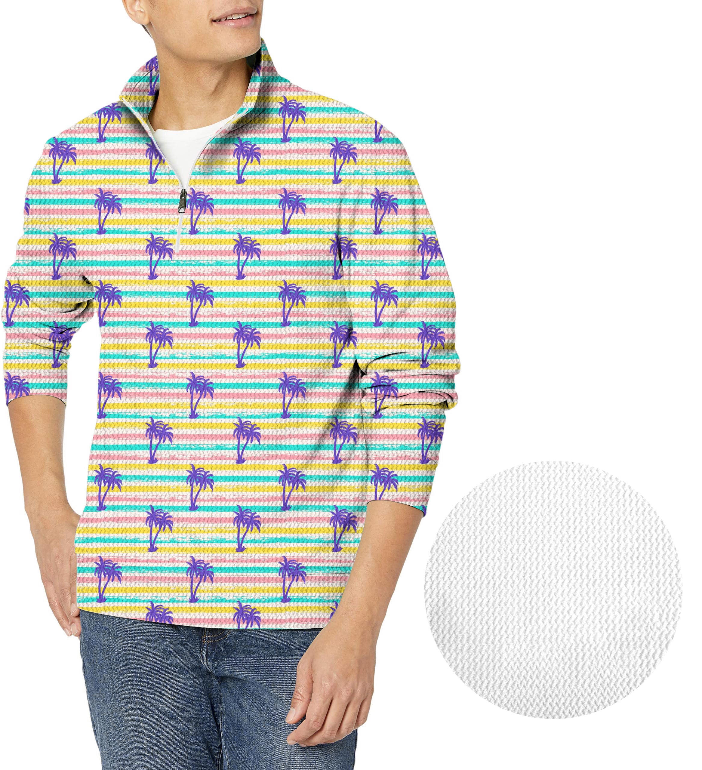 Striped Summer Palm tree-Men's Golf Waffle Zipper Pullover