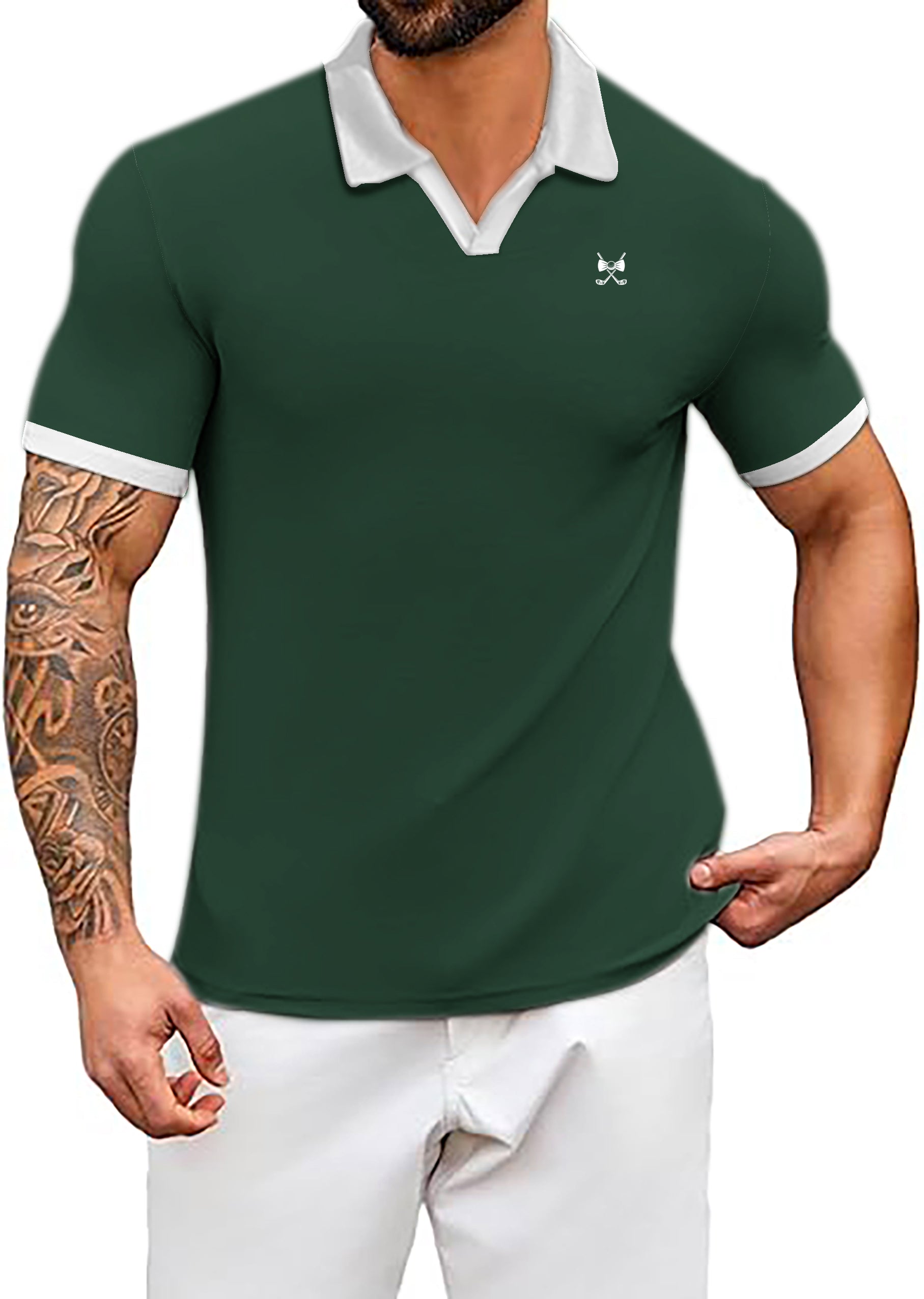 Men's Green Hamster V Neck Golf Polo Shirts